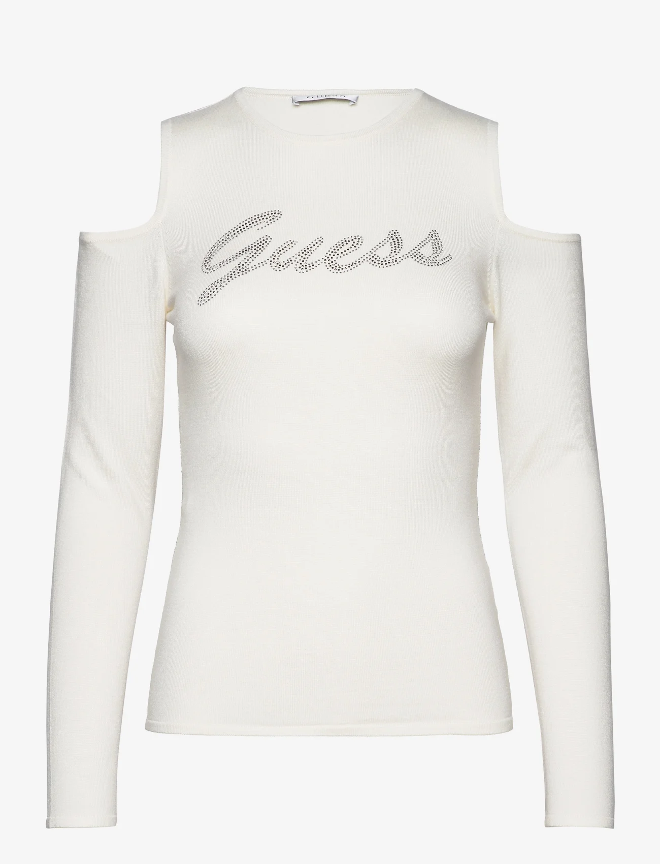 GUESS Jeans - LS COLD SHLDR GUESS LOGO SWTR - langärmlige tops - dove white - 0
