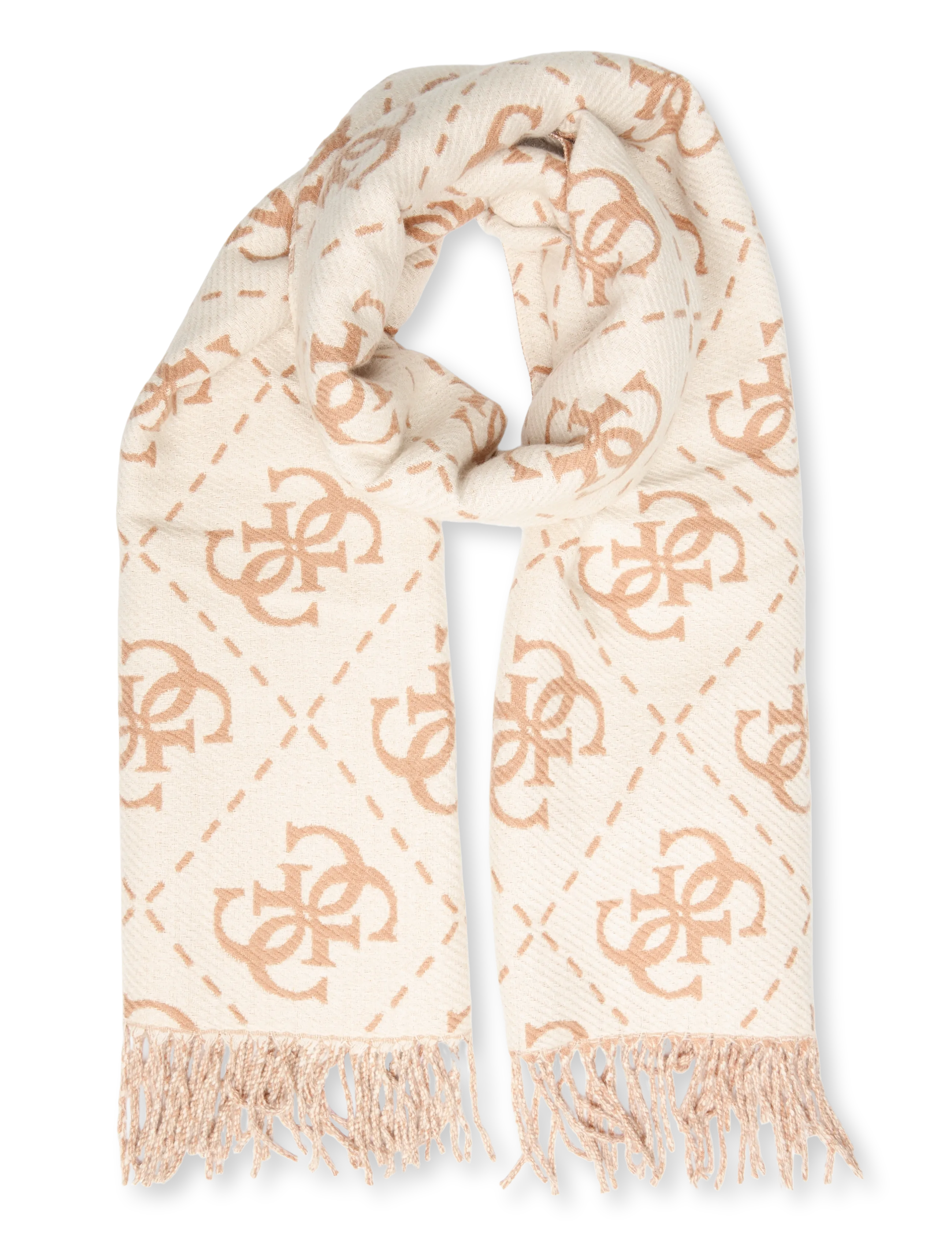 GUESS SCARF 70X190 - GUESS - LATTE LOGO BROWN / cream