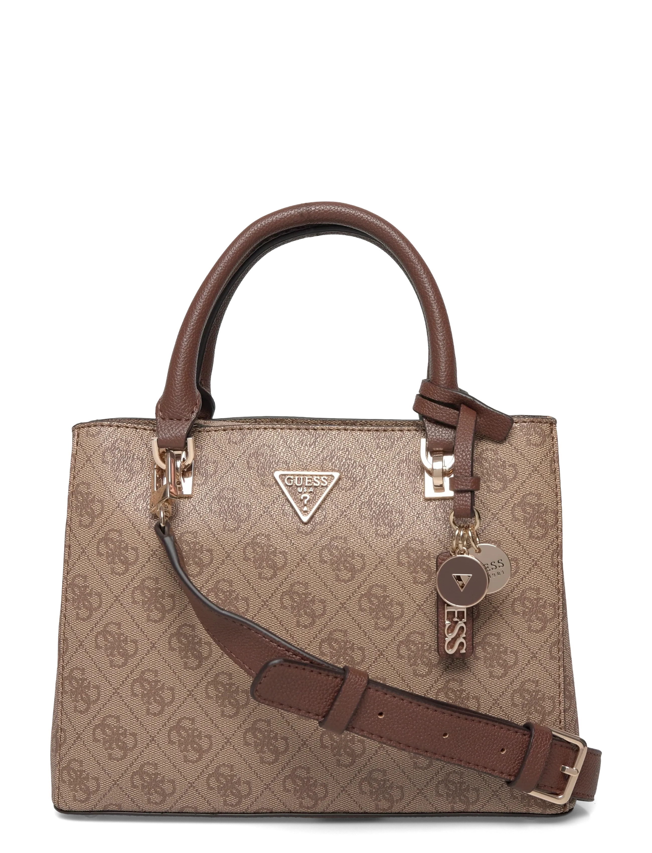 GUESS NOELLE II SML MULTI COMP STCHL - Skuldertasker - LATTE LOGO/BROWN / brown