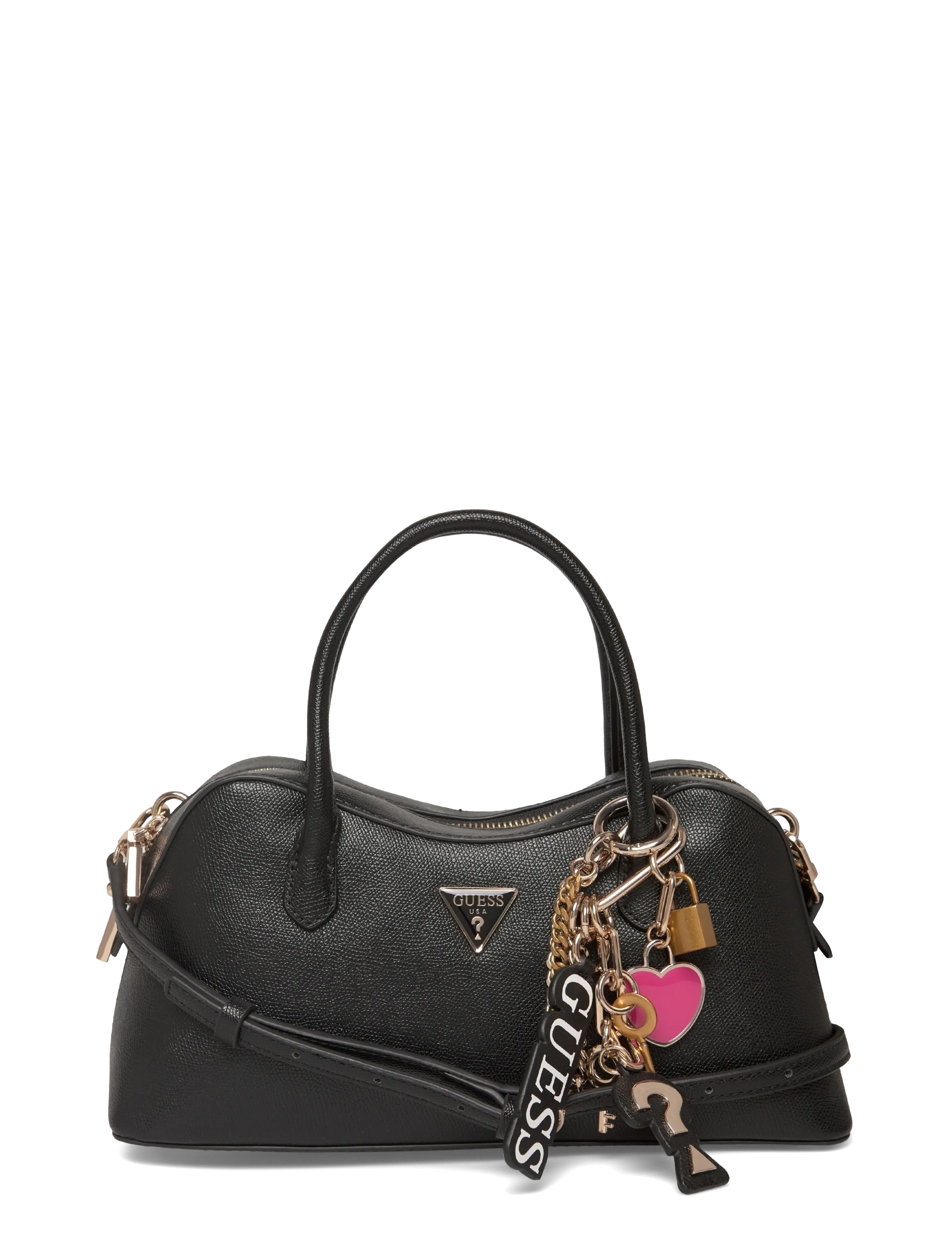 GUESS DAVINA SATCHEL - Handväskor - BLACK / black