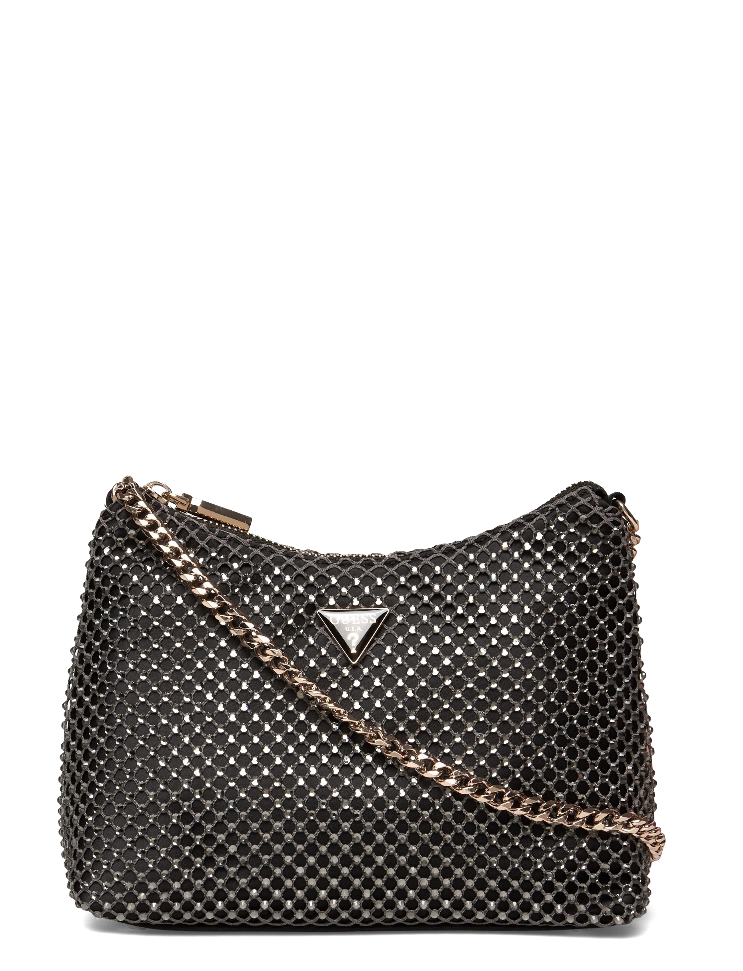 GUESS ZALINA TOP ZIP SHOULDER BAG - GUESS - PEWTER / black