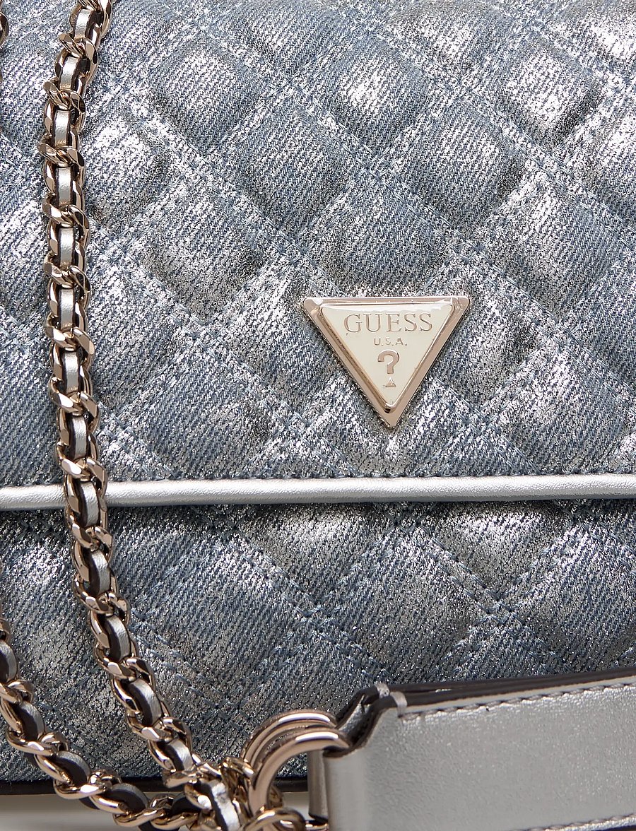 GUESS - GIULLY II 2 COMP CNVRTBLE FLAP - skuldertasker - metallic denim - 4