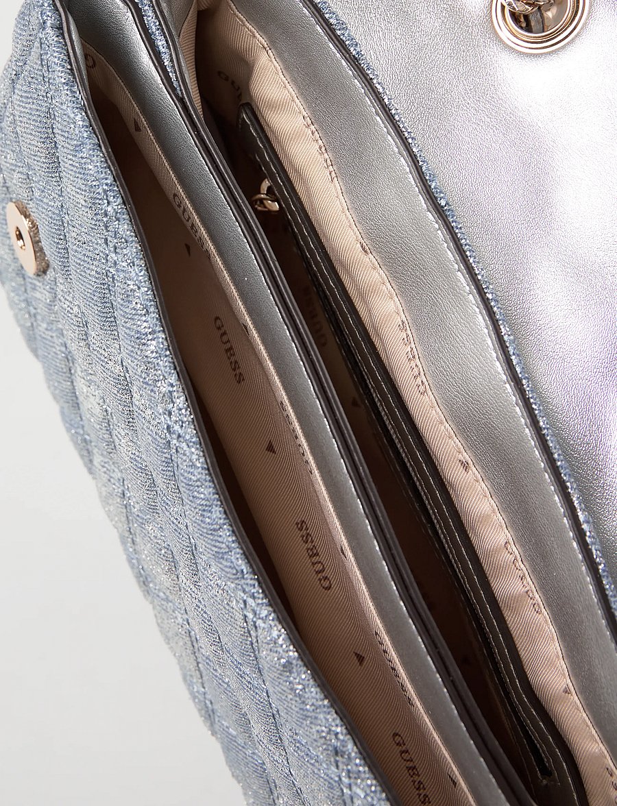 GUESS - GIULLY II 2 COMP CNVRTBLE FLAP - skuldertasker - metallic denim - 5