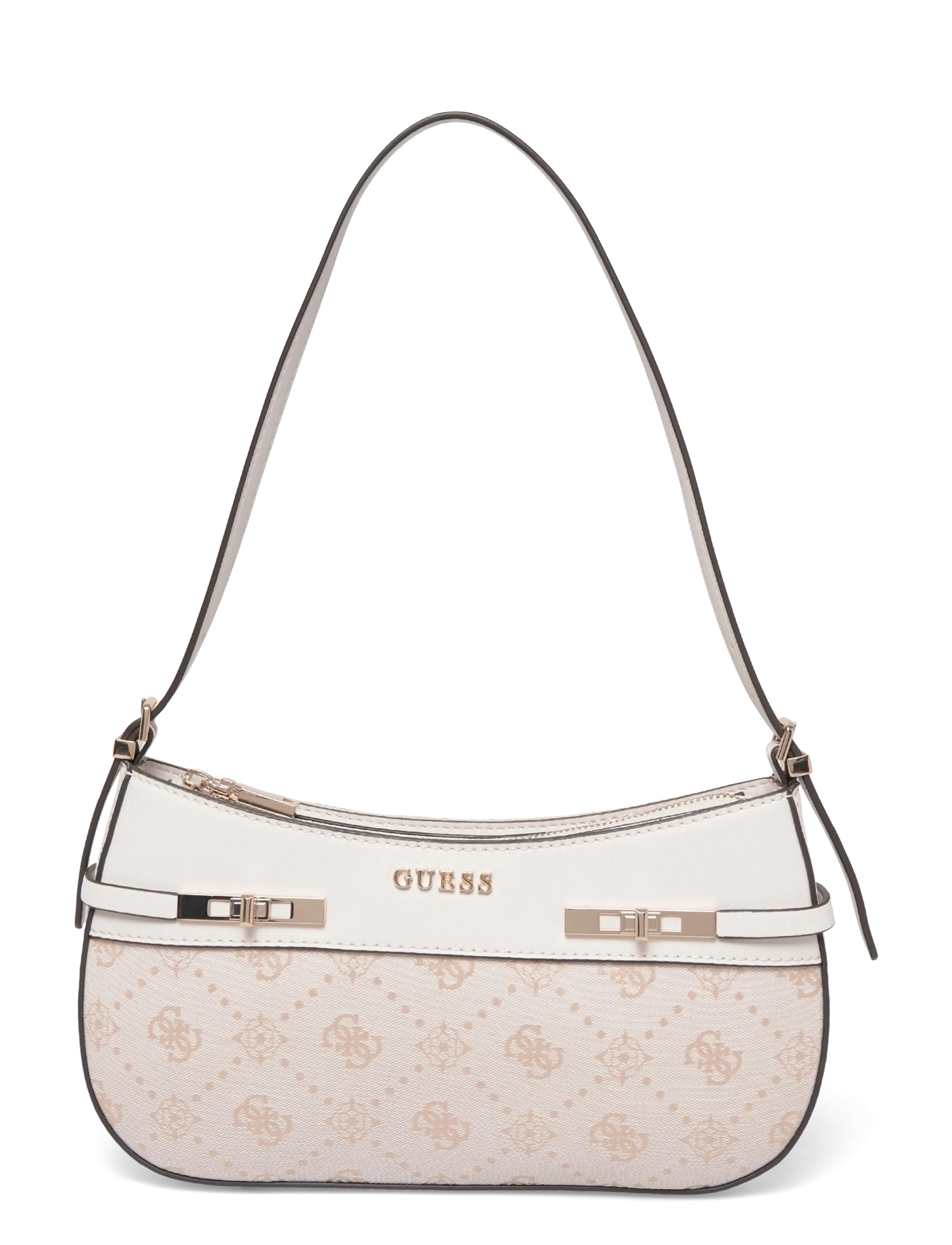 GUESS MELINDA LOGO SHOULDER BAG - Schultertaschen - OFF WHITE LOGO / gold