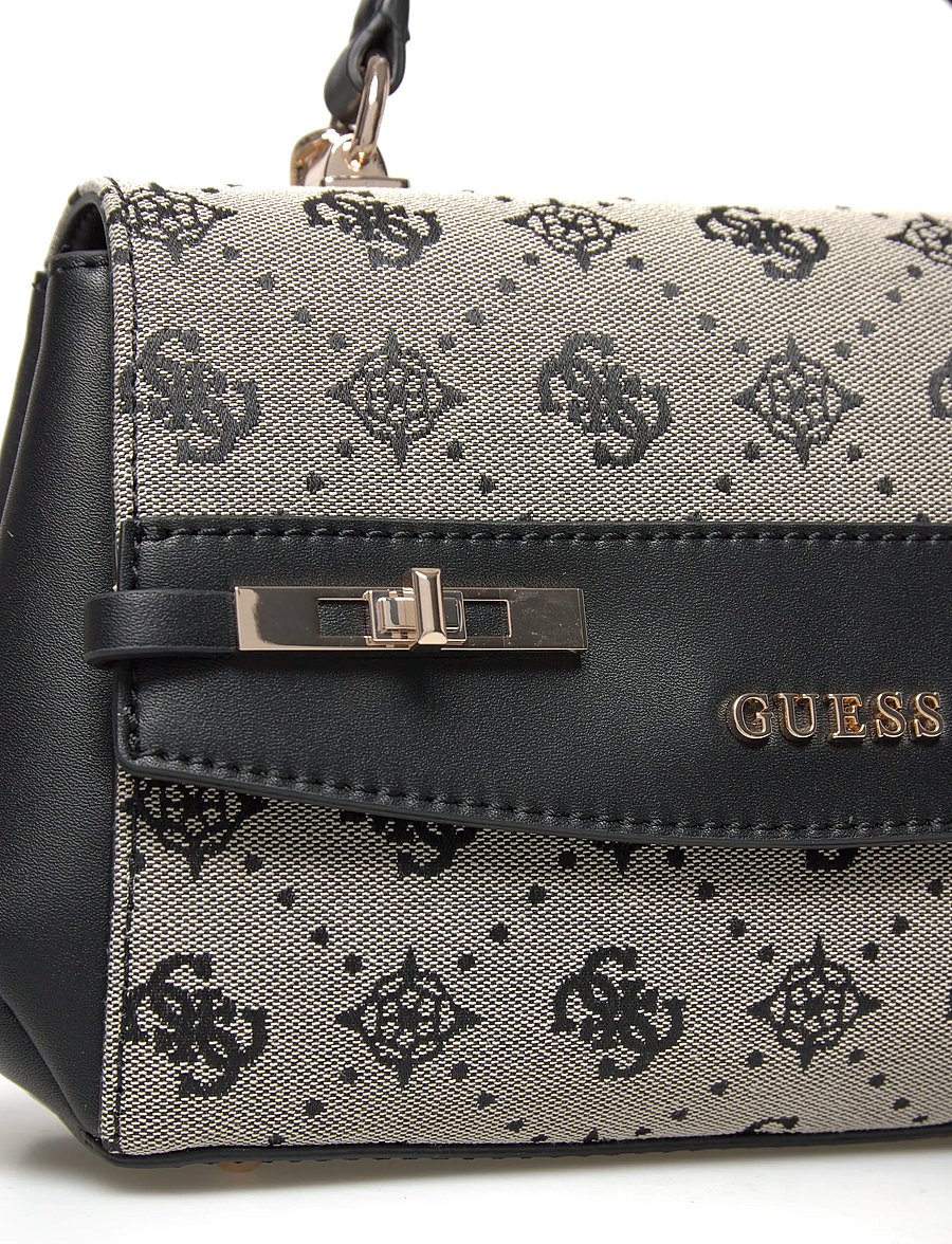 GUESS - MELINDA LOGO TOP HANDLE FLAP - crossbody bags - black logo - 4
