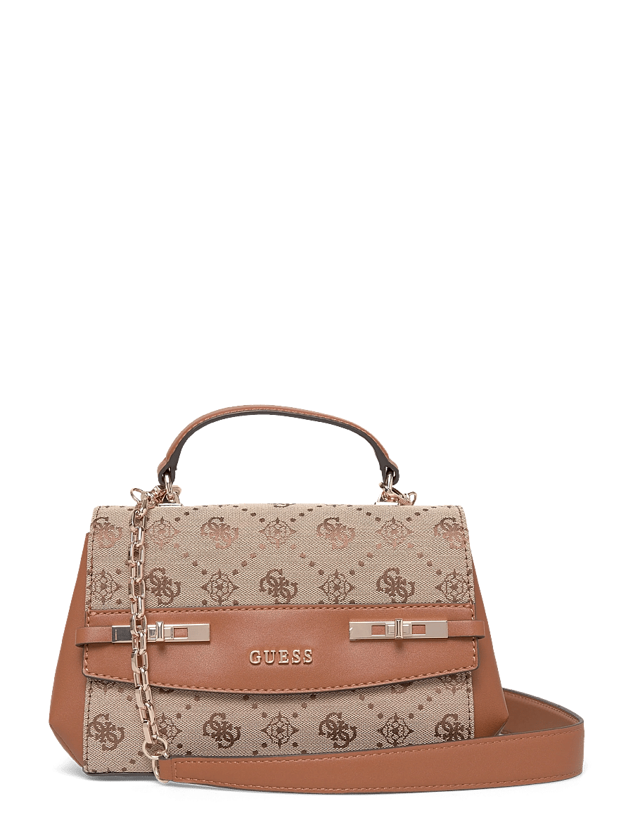 GUESS - MELINDA LOGO TOP HANDLE FLAP - crossbody bags - latte logo - 0