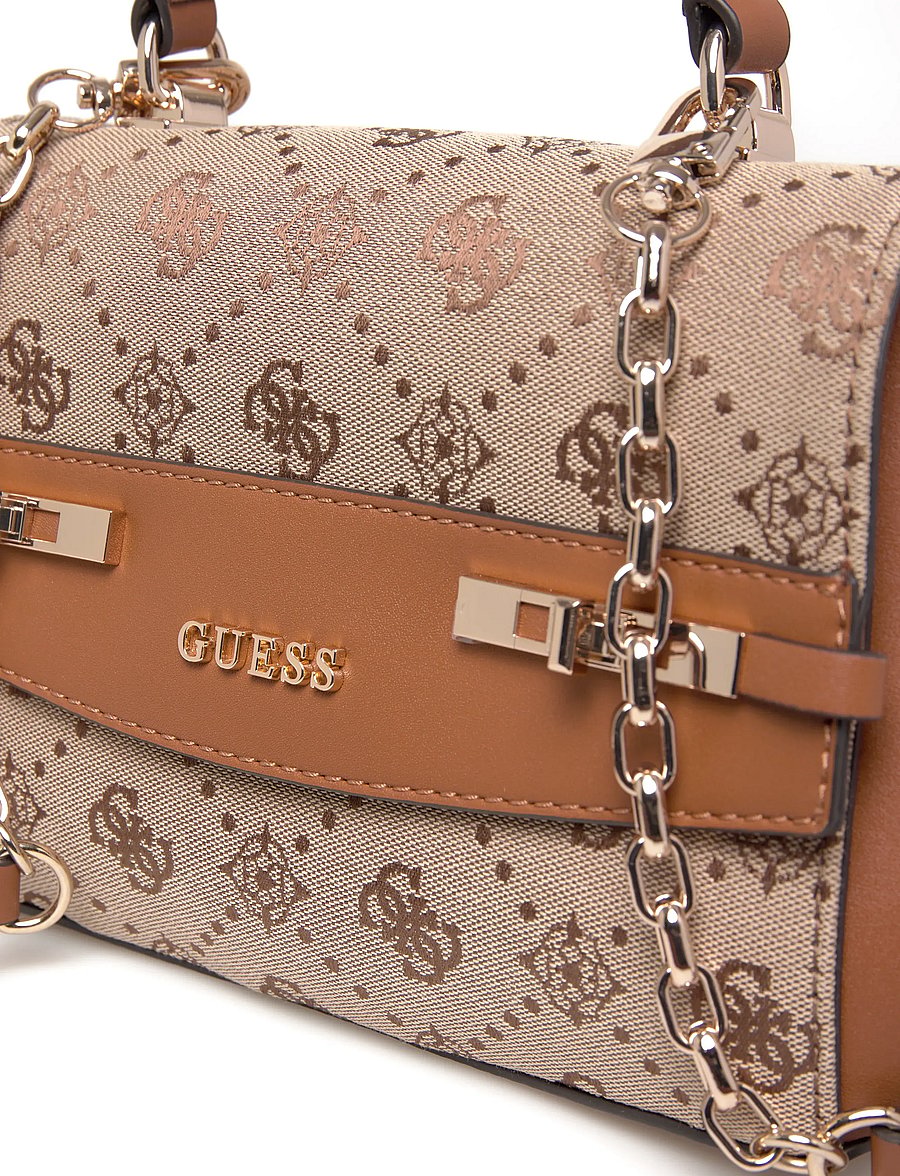 GUESS - MELINDA LOGO TOP HANDLE FLAP - crossbody bags - latte logo - 4