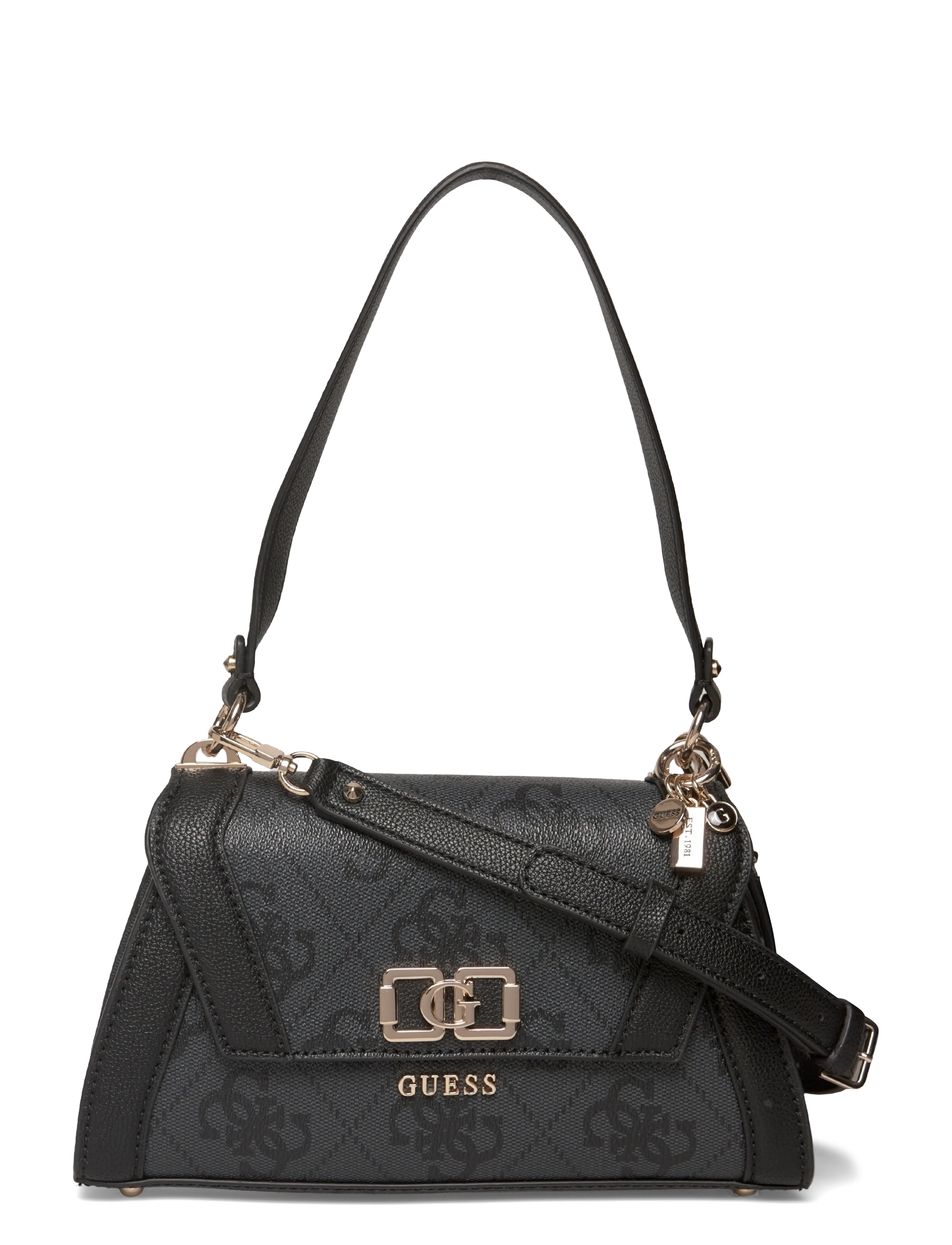 GUESS KARNILLA LOGO FLAP SHLDR BAG - Taschen - COAL LOGO / black