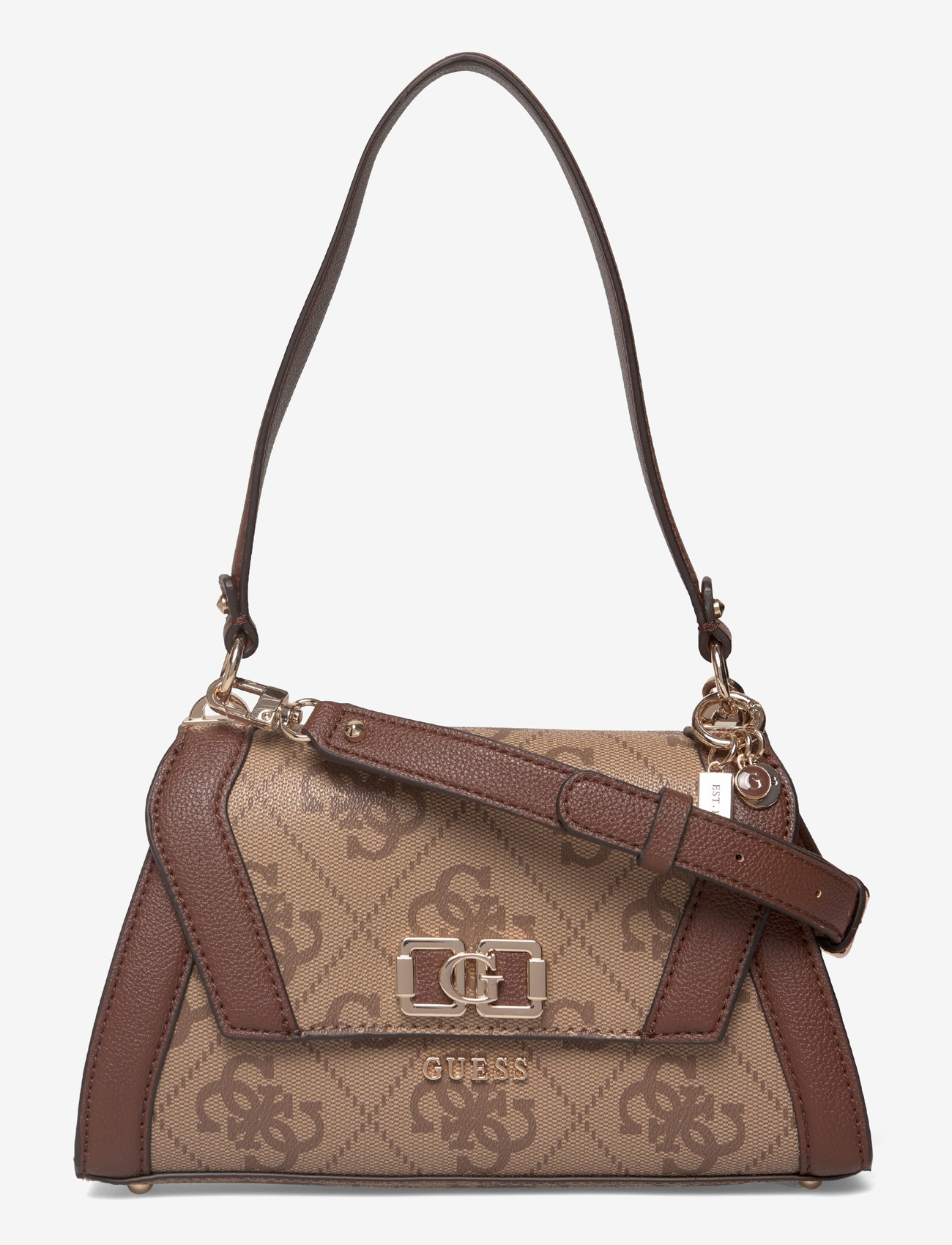 GUESS - KARNILLA LOGO FLAP SHLDR BAG - speciella tillfällen - latte logo/brown - 0