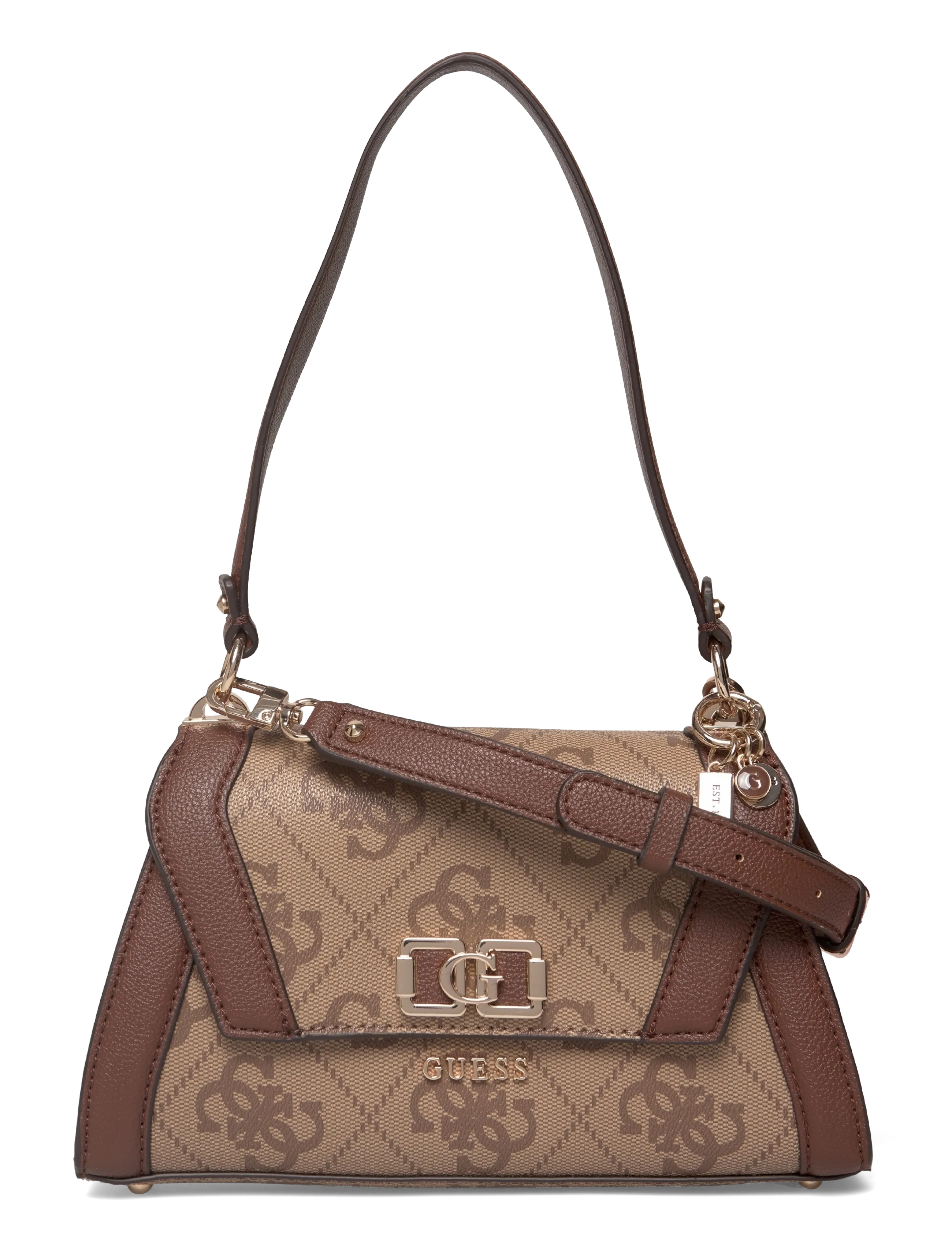 GUESS KARNILLA LOGO FLAP SHLDR BAG - GUESS - LATTE LOGO/BROWN / brown