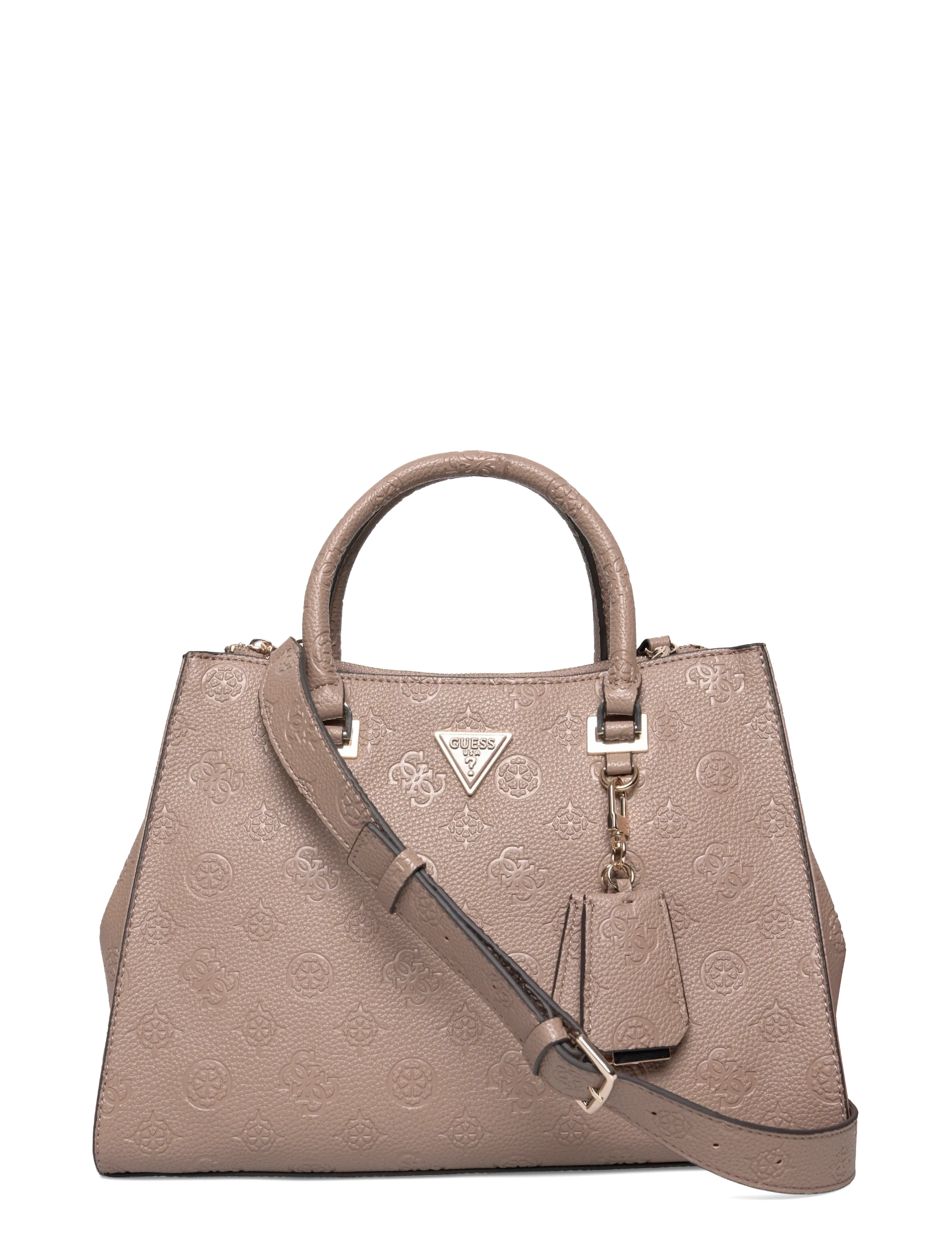 GUESS CRESIDIA II SOCIETY SATCHEL - GUESS - DARK TAUPE LOGO / beige