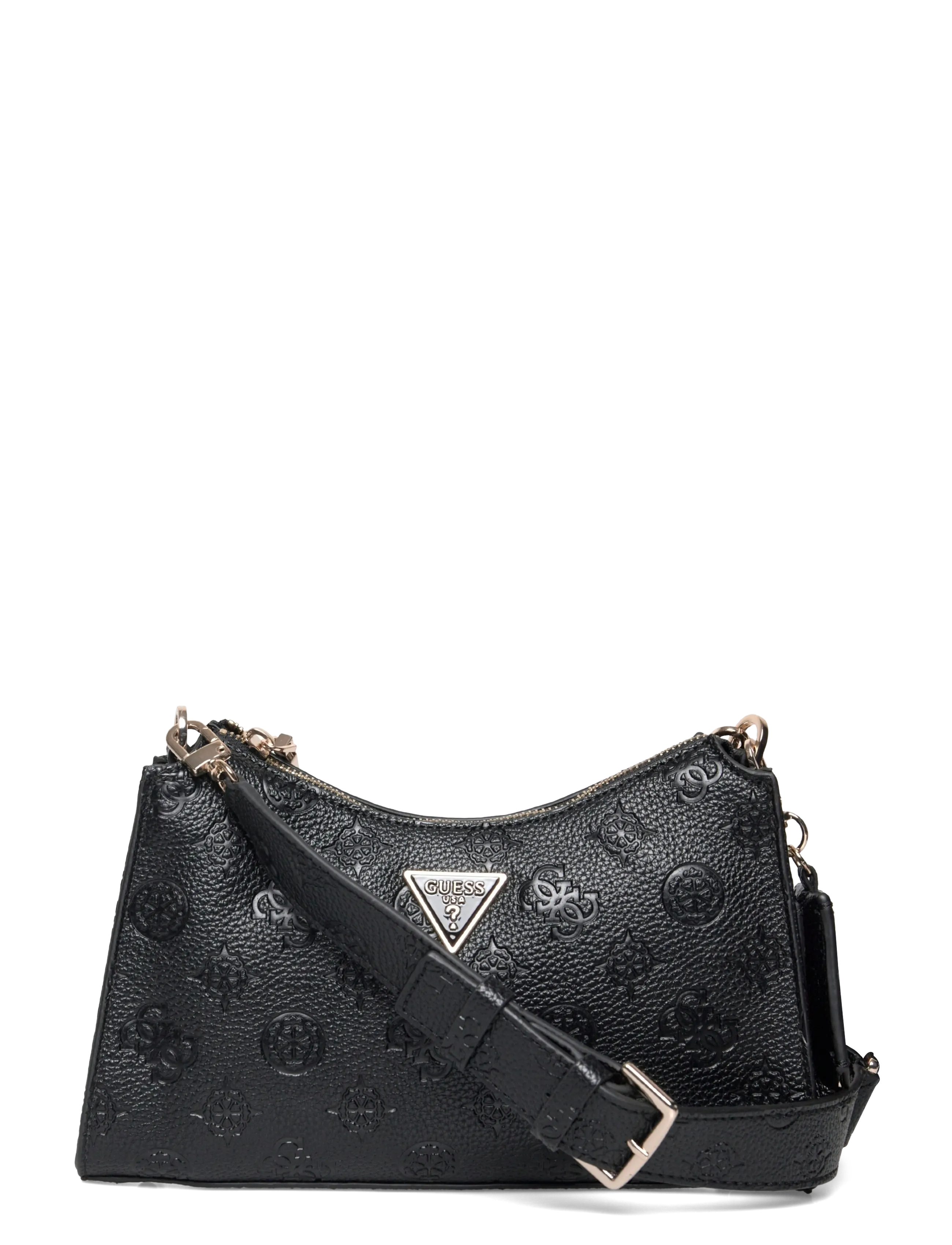 GUESS CRESIDIA II TOP ZIP SHLDR BAG - Axelremsväskor - BLACK LOGO / black