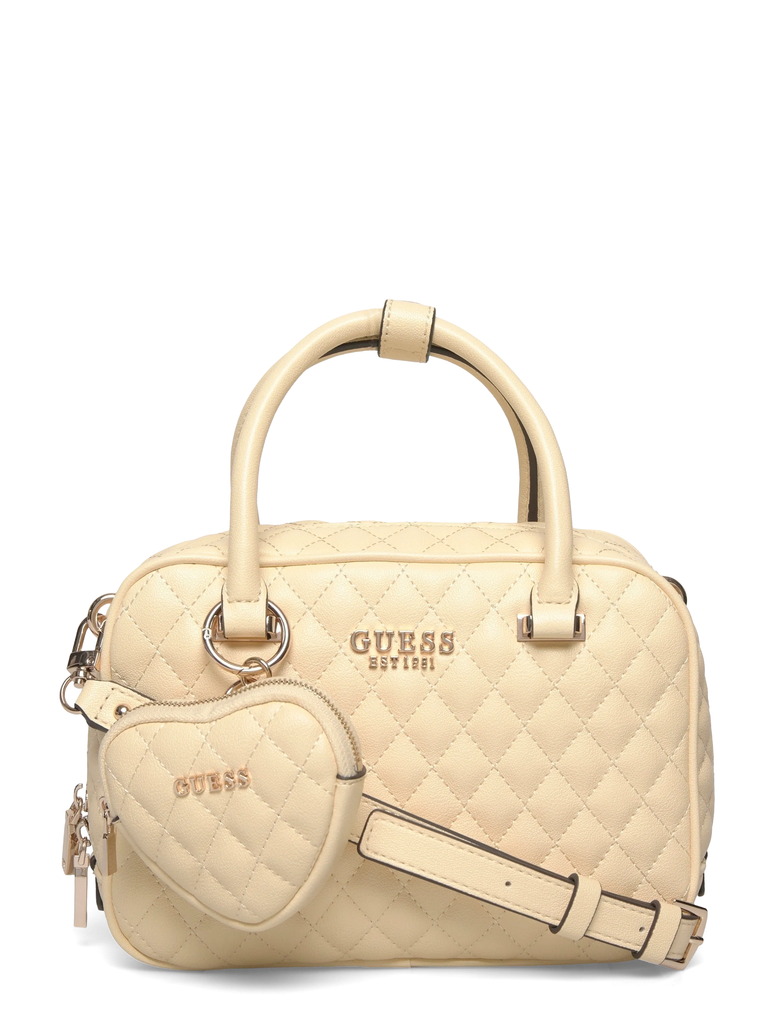 GUESS Atabey Box Satchel, One Size, Bags, Creme - Top Handle Frauen