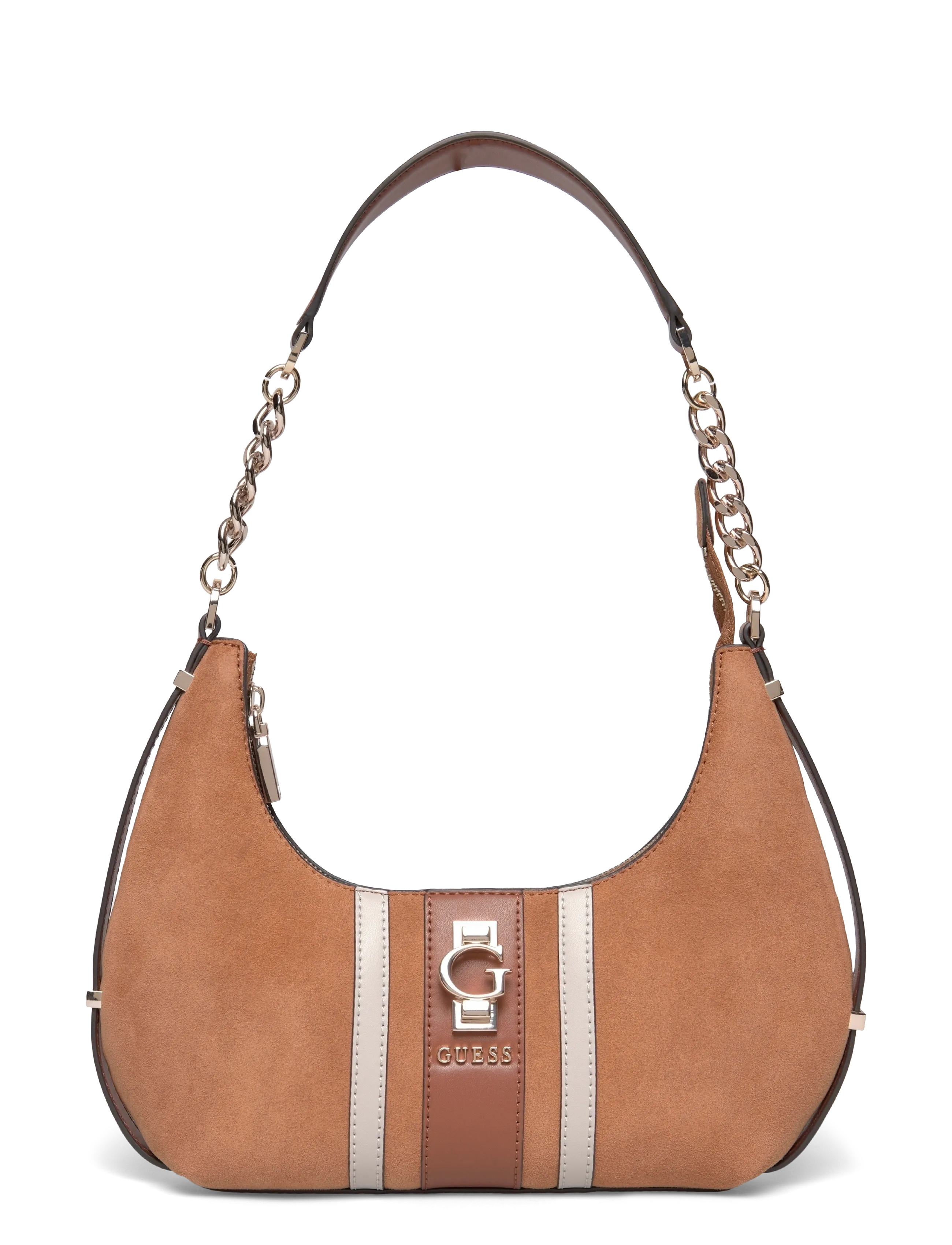 GUESS ERENIA TOP ZIP SHOULDER BAG - GUESS - COGNAC MULTI / brown