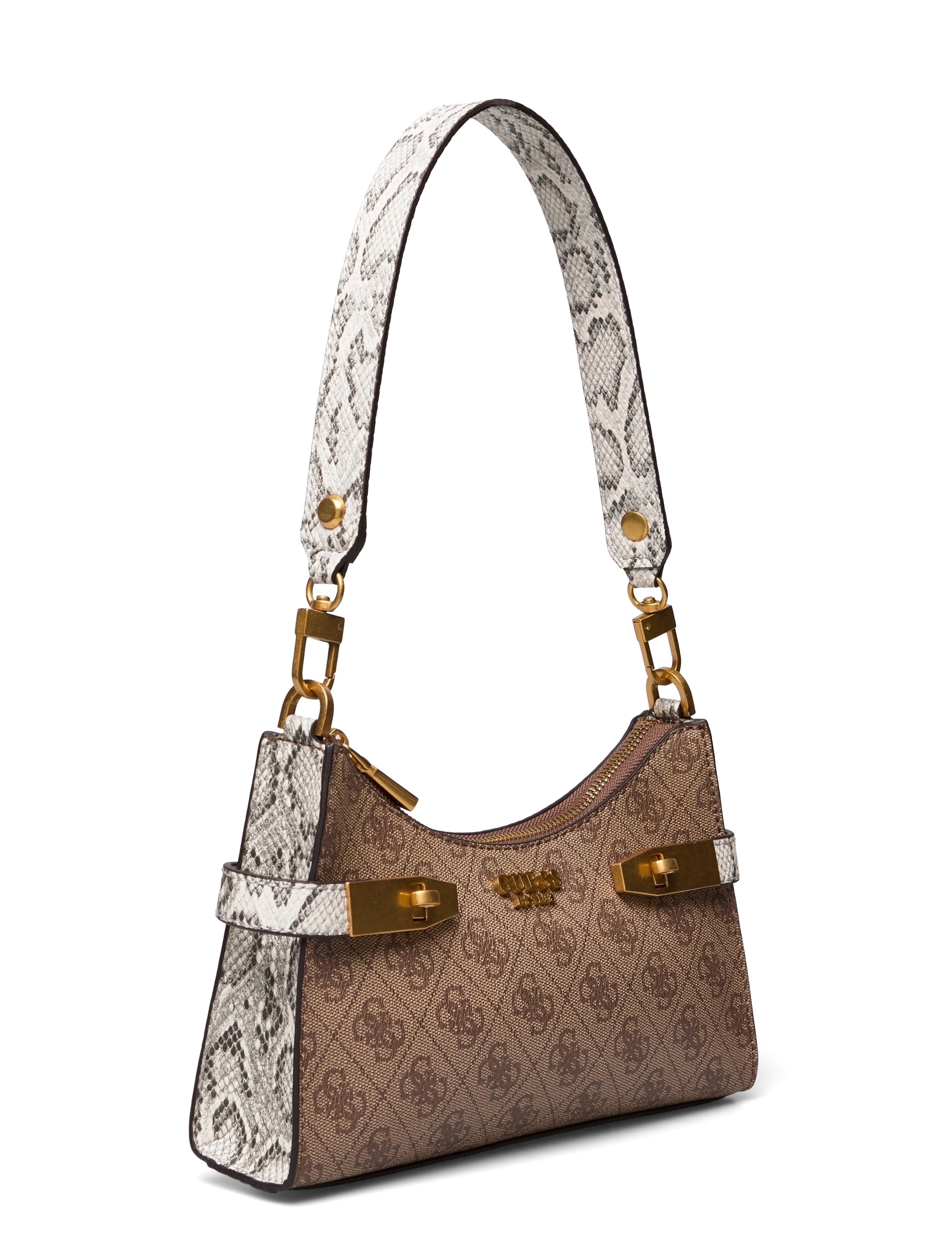 GUESS - ZADIE LOGO TOP ZIP SHLDR BAG - latte logo/python - 2