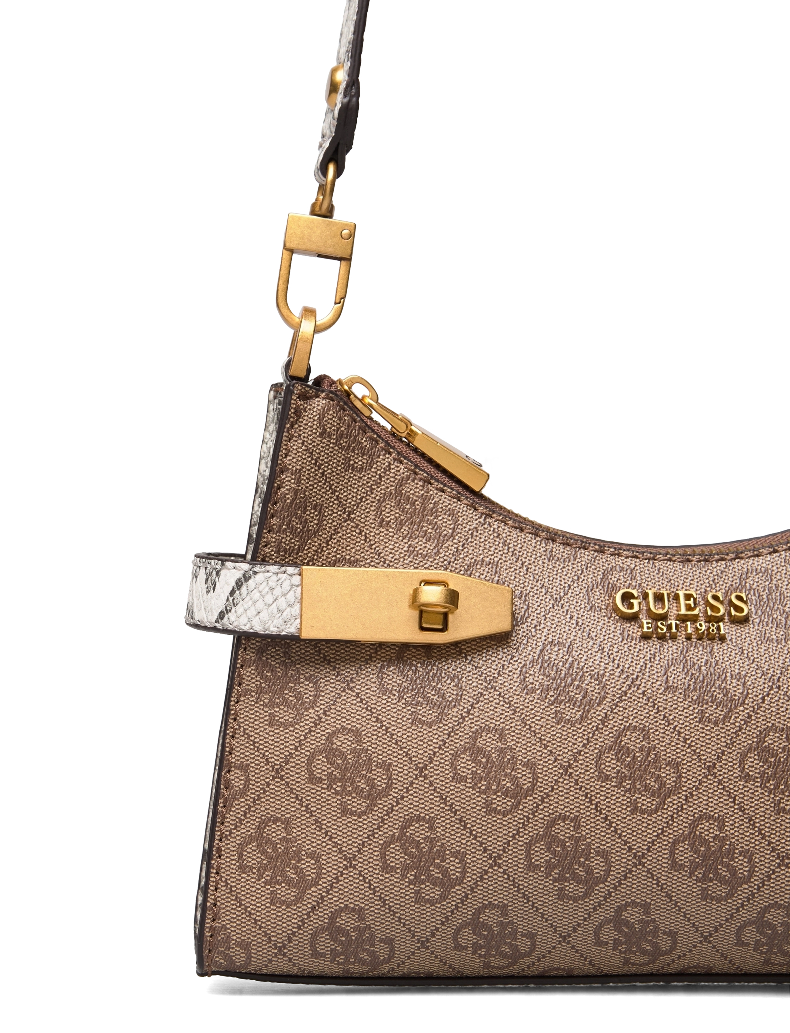GUESS - ZADIE LOGO TOP ZIP SHLDR BAG - latte logo/python - 3
