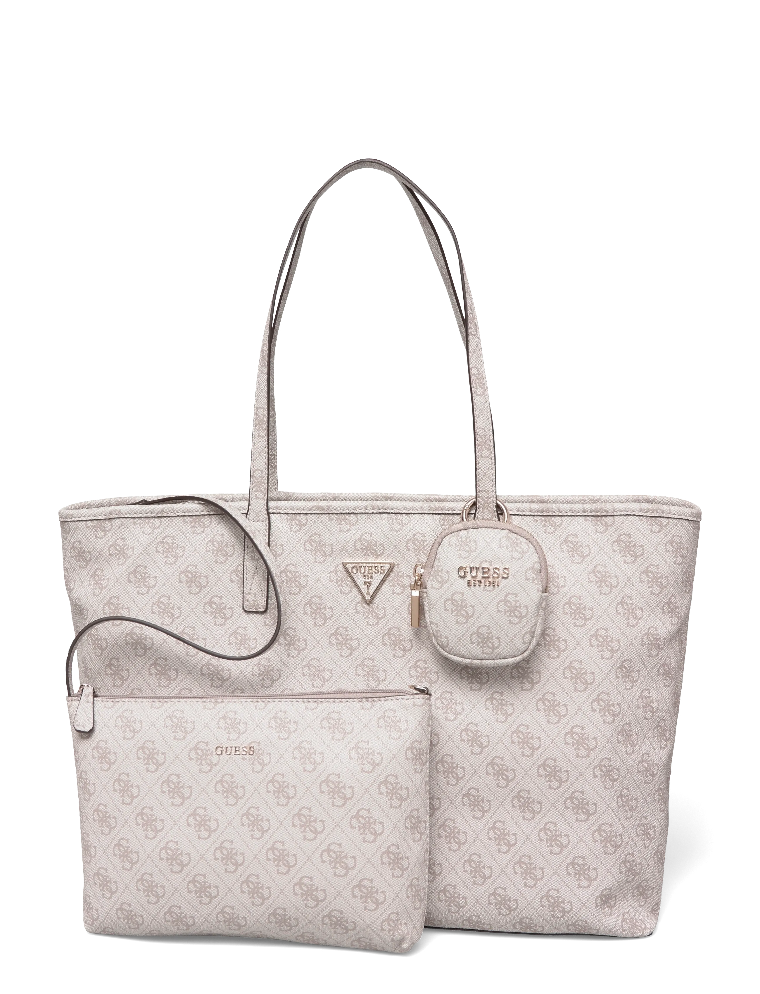 GUESS POWER PLAY II LARGE TECH TOTE - Torby - DARK TAUPE LOGO / cream