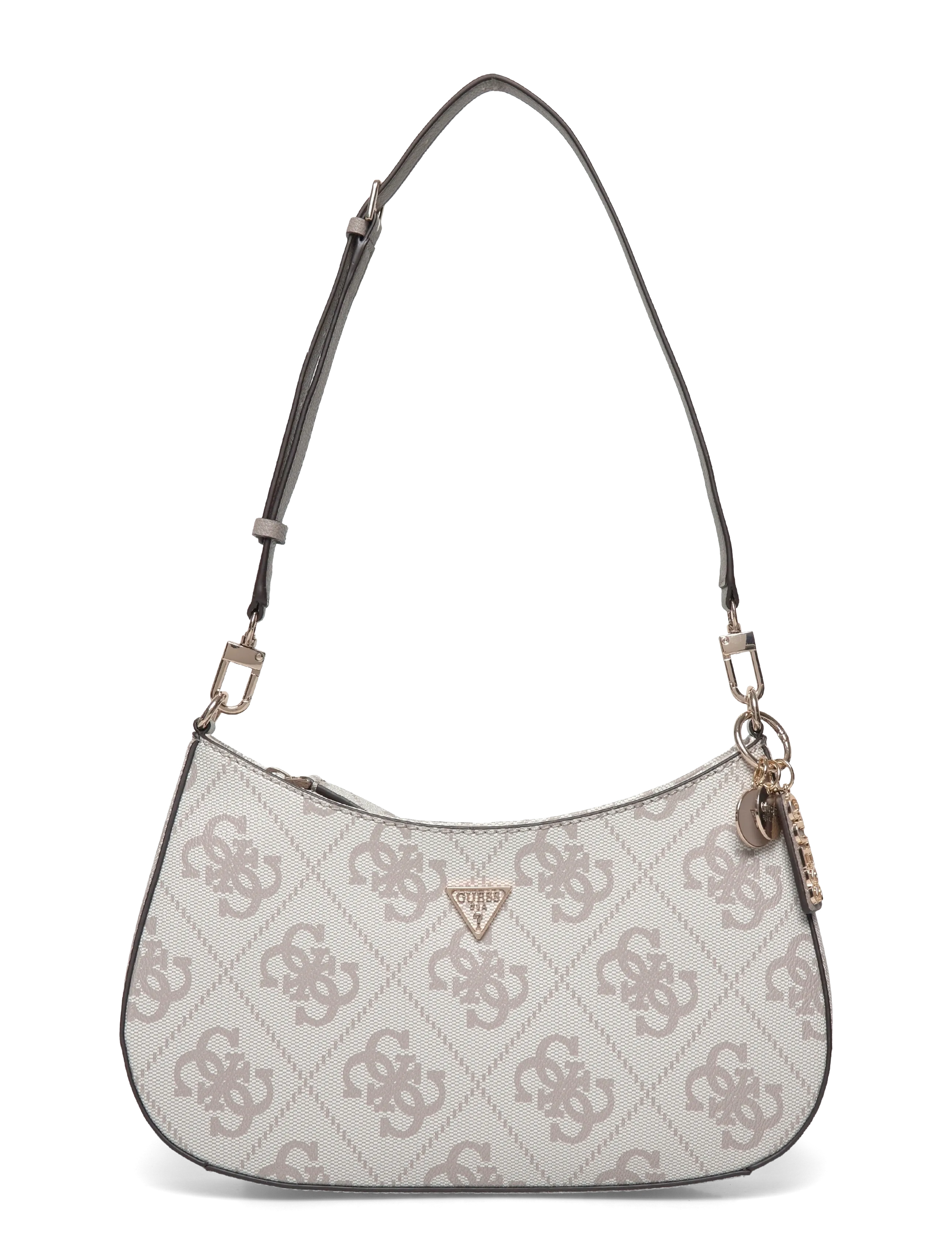 GUESS NOELLE II TOP ZIP SHOULDER BAG - Handtassen - DARK TAUPE LOGO / cream