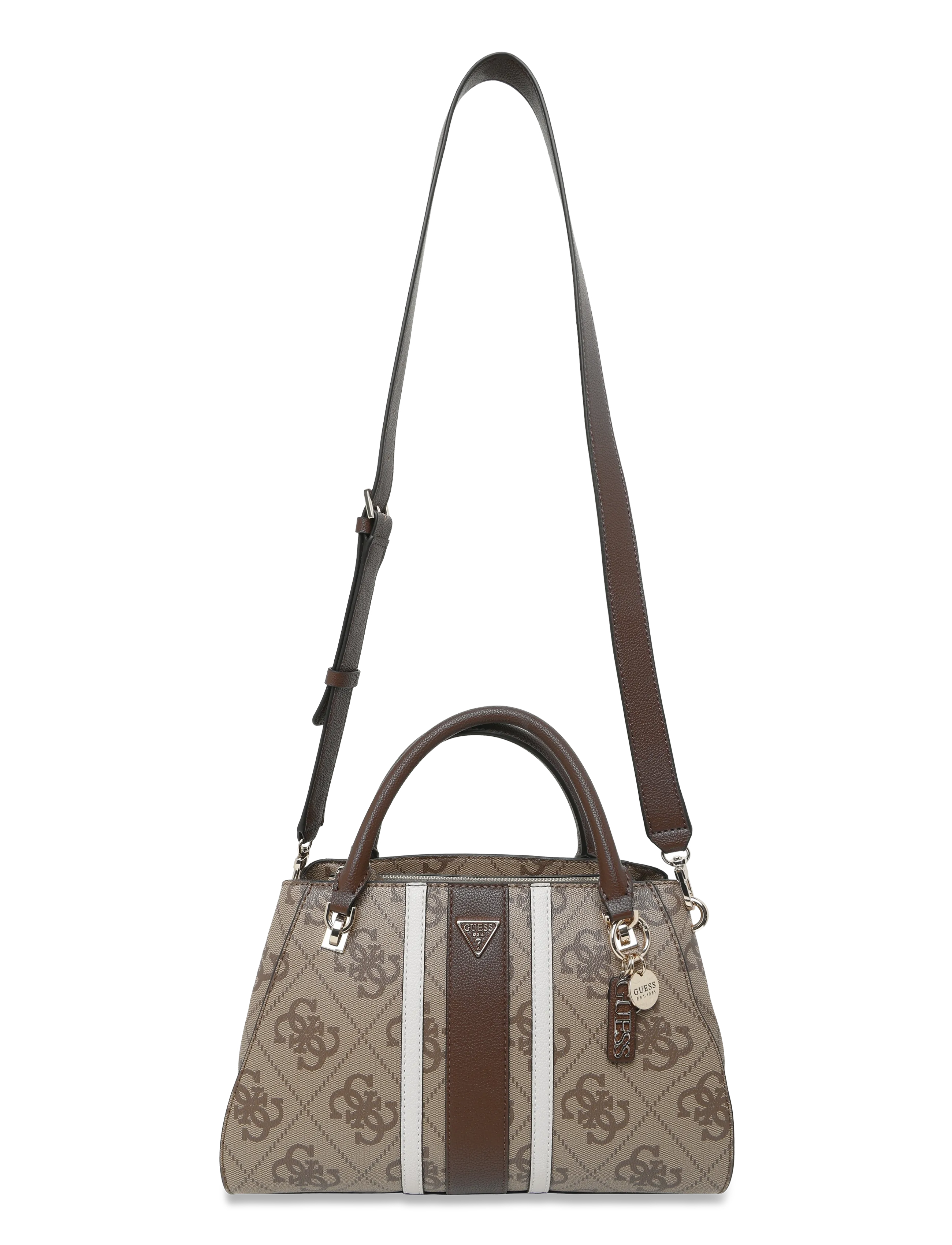 GUESS NOELLE II LUXURY SATCHEL -  - LATTE LOGO/BROWN / beige