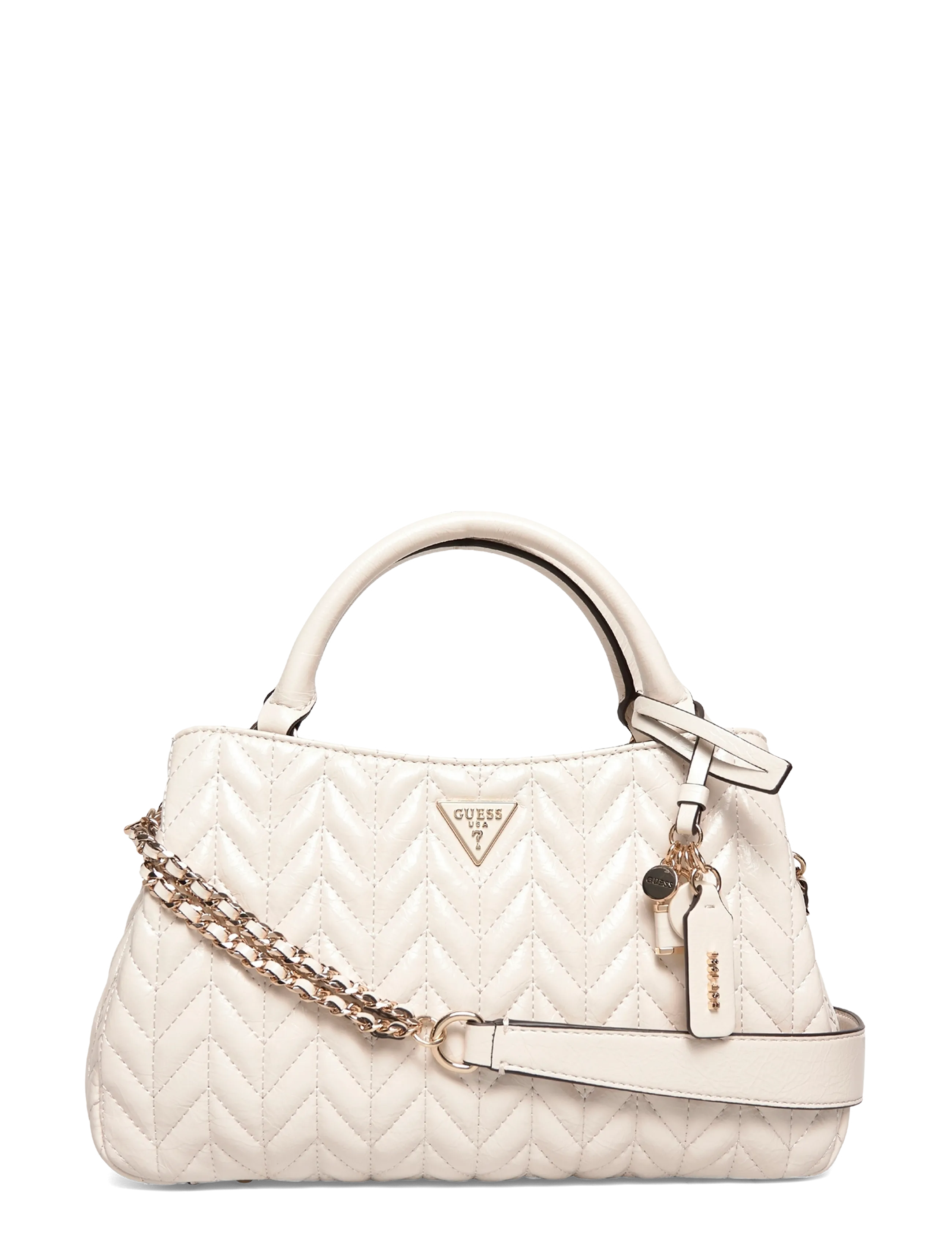 GUESS CHERYL TRIPLE COMP SATCHEL - Crossbody Bags - STONE / beige