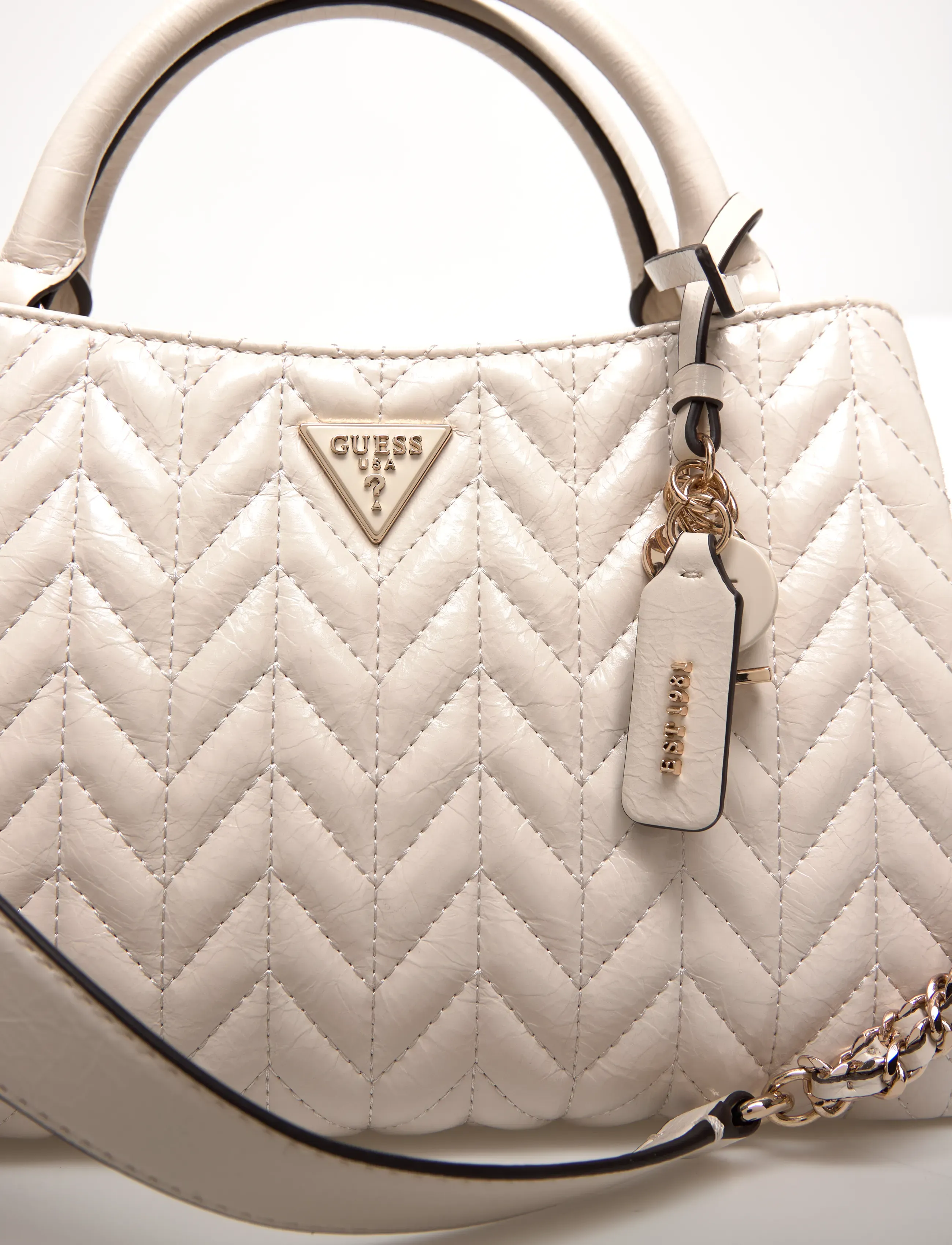 GUESS - CHERYL TRIPLE COMP SATCHEL - crossbody bags - stone - 4