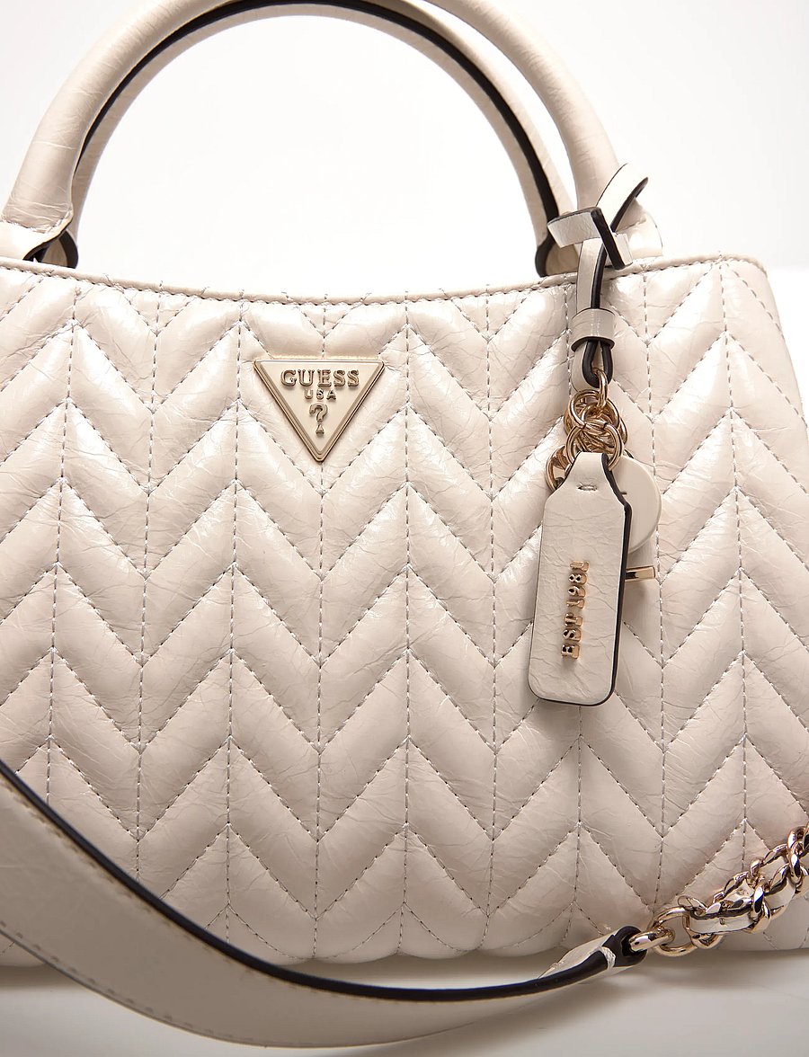 GUESS - CHERYL TRIPLE COMP SATCHEL - crossbody bags - stone - 4