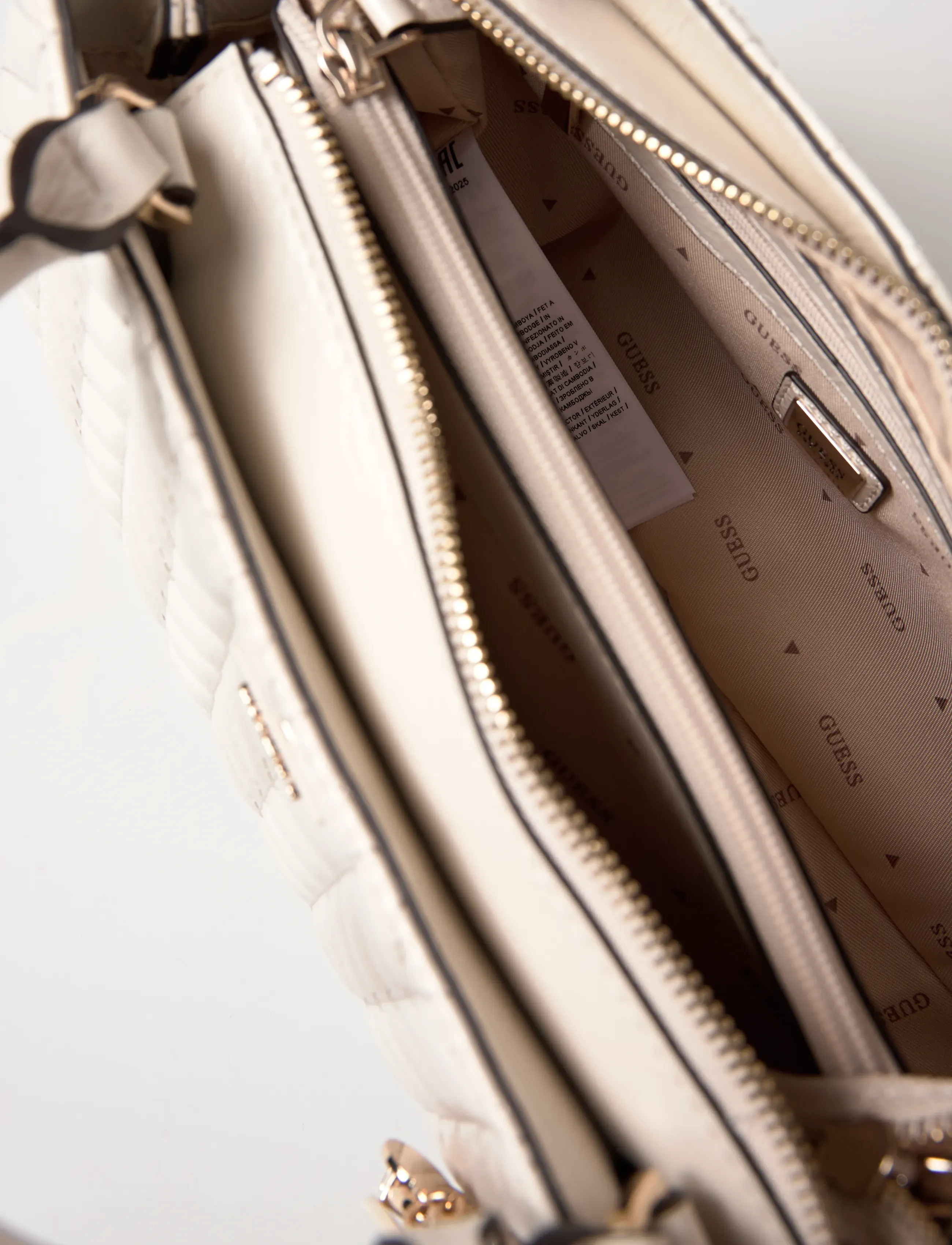 GUESS - CHERYL TRIPLE COMP SATCHEL - crossbody bags - stone - 5