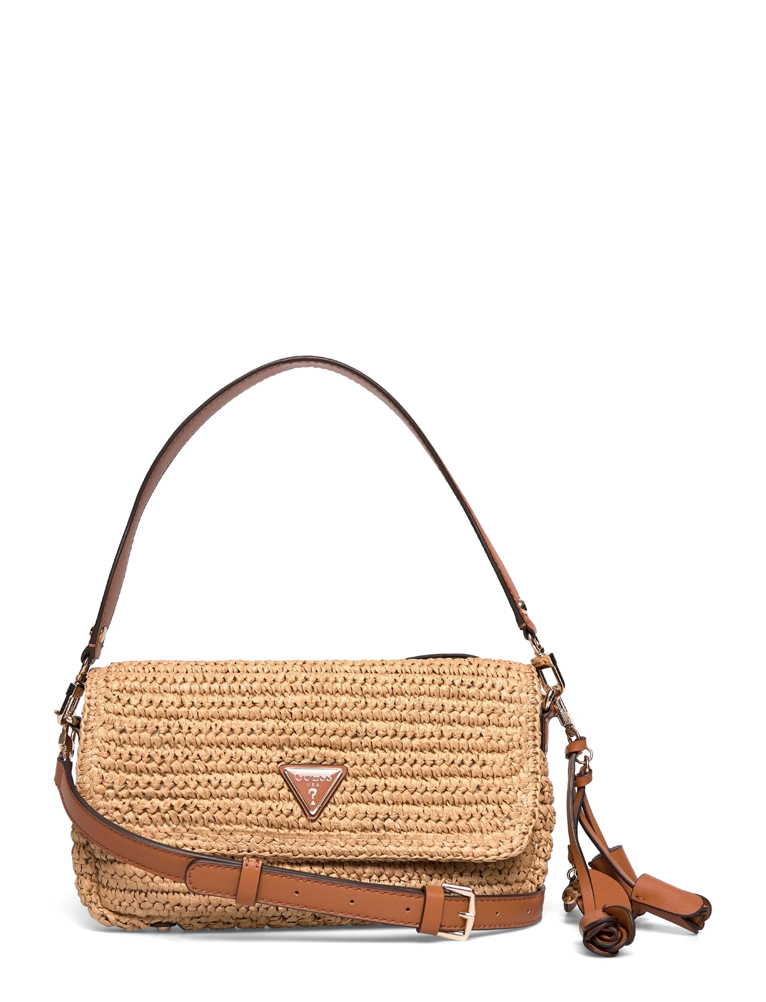 GUESS OFELIA FLAP SHOULDER BAG - Crossbody Bags - NATURAL/COGNAC / beige