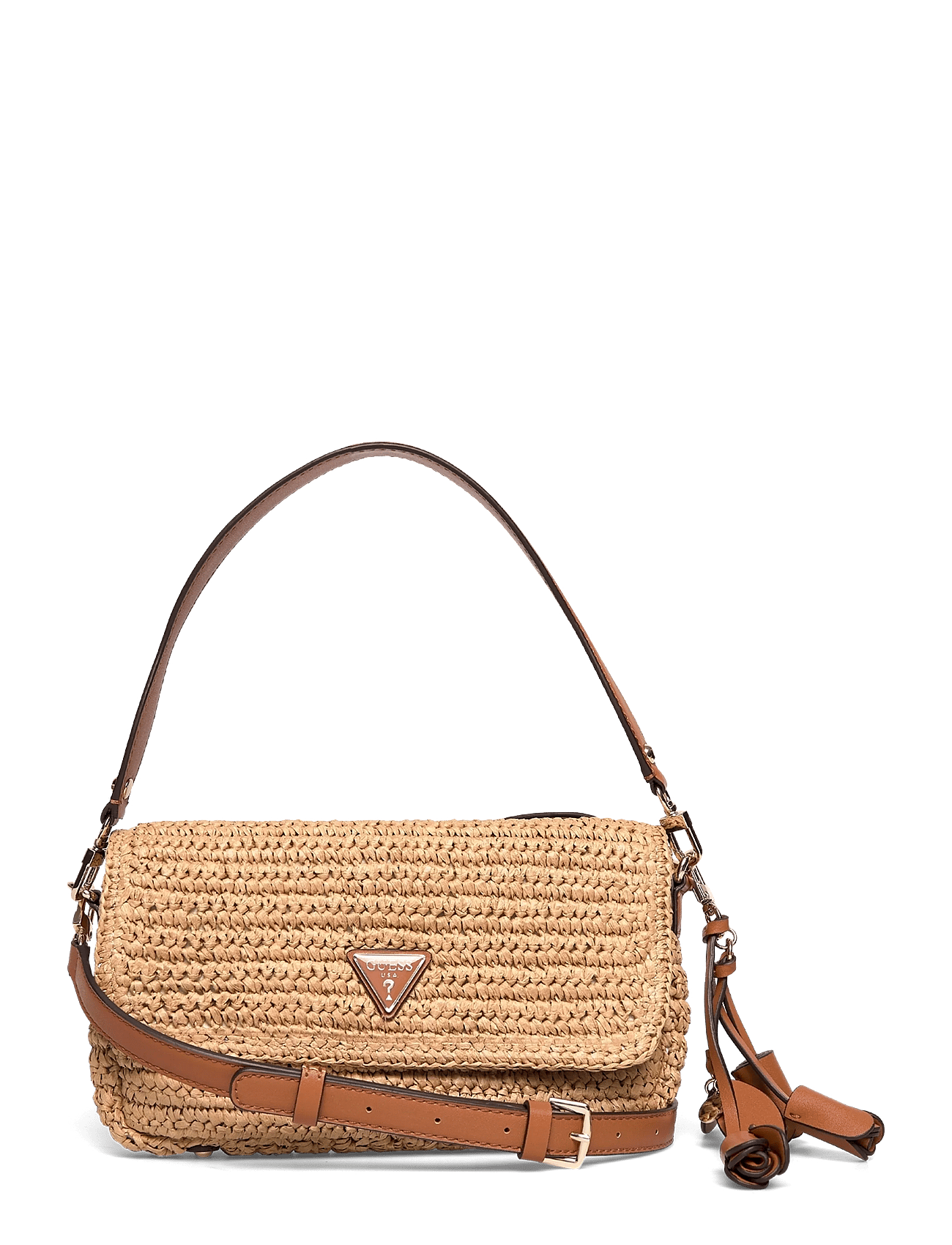 OFELIA FLAP SHOULDER BAG - NATURAL/COGNAC