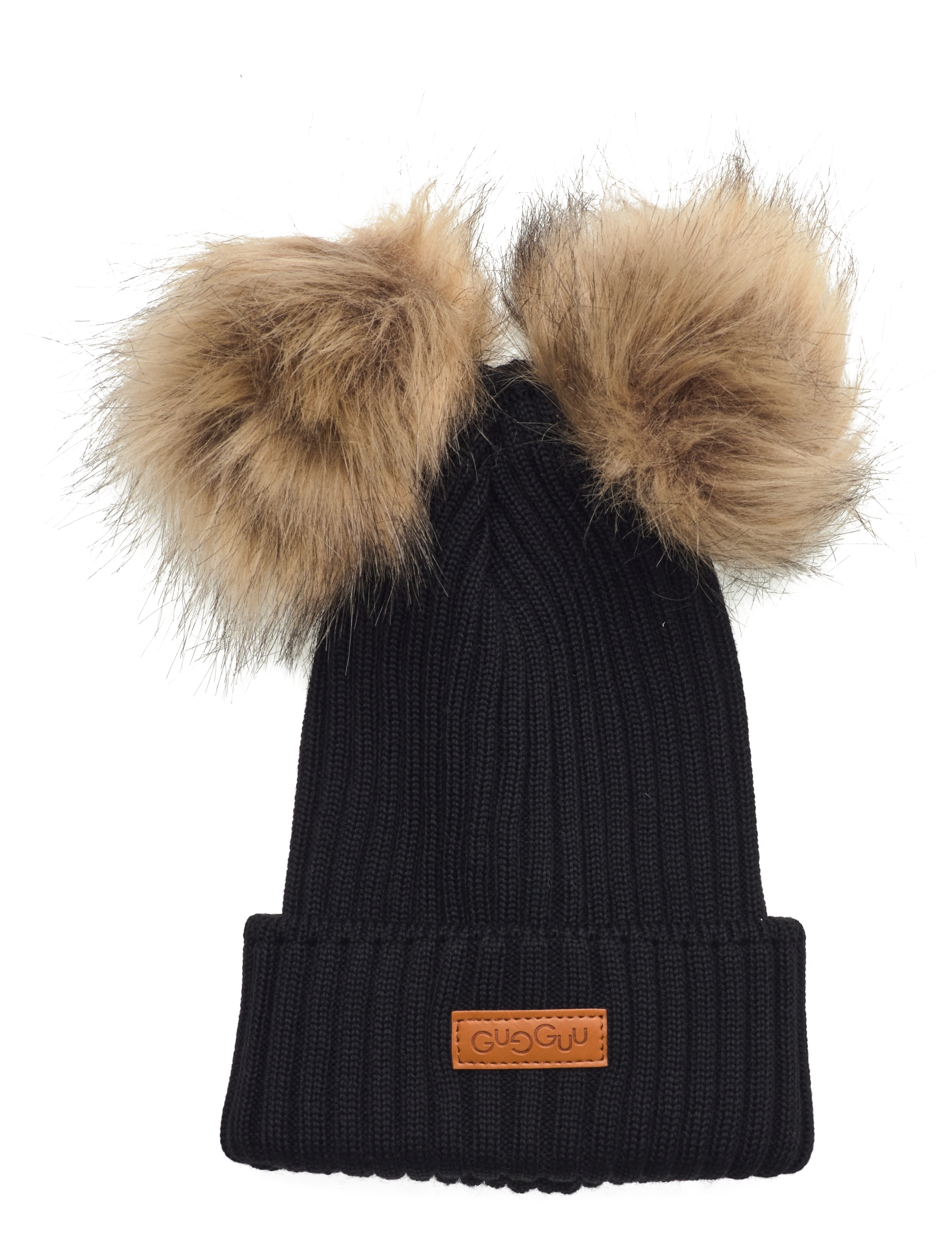 Gugguu Merino Double Furry Beanie - Beanies - BLACK / black