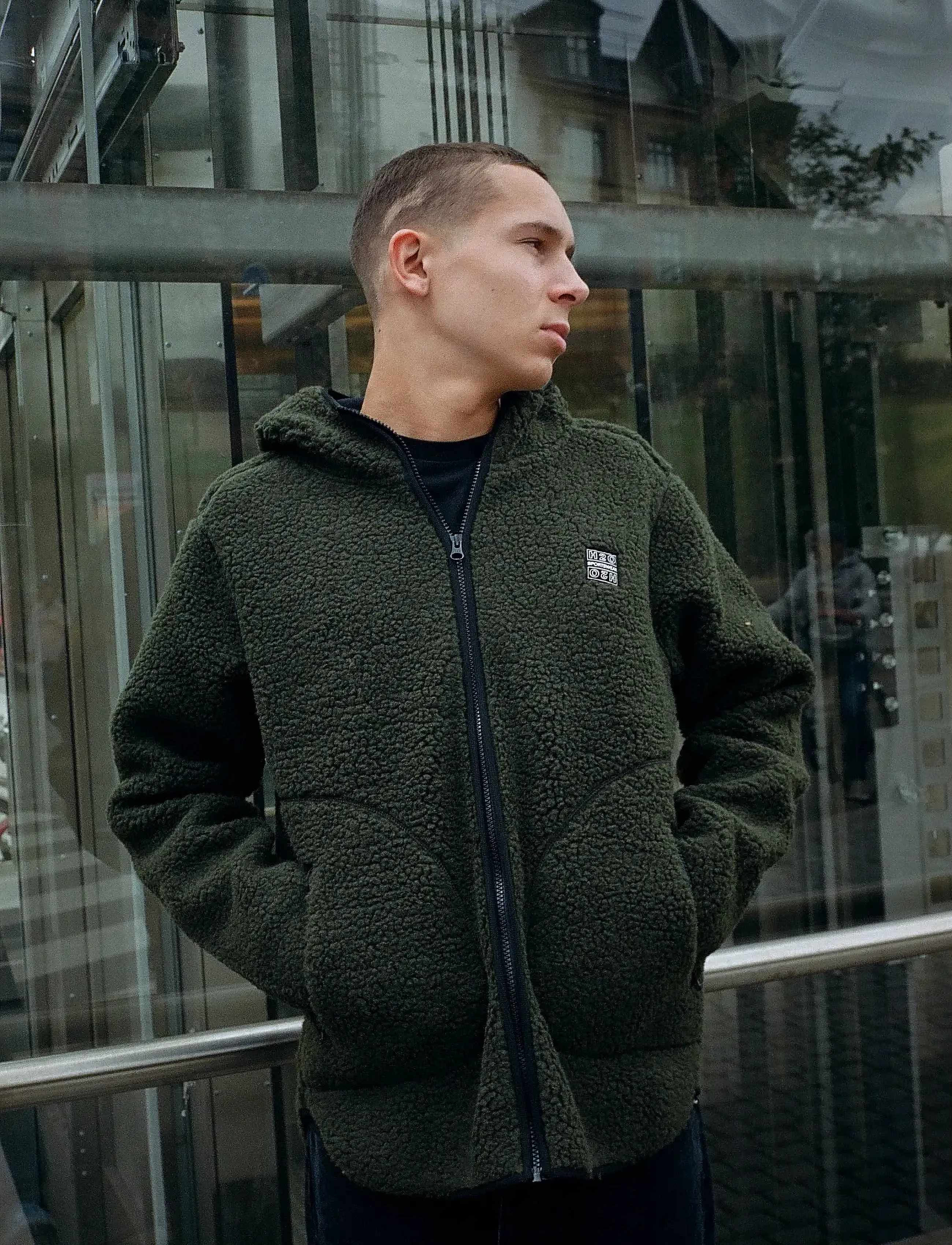 H2O Langli Hooded Pile Jacket, Mænd, Hætte Fleecejakke, Kakigrøn, Str: L