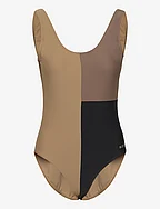 Møn Colorblock Swim Suit - OAK/BLACK