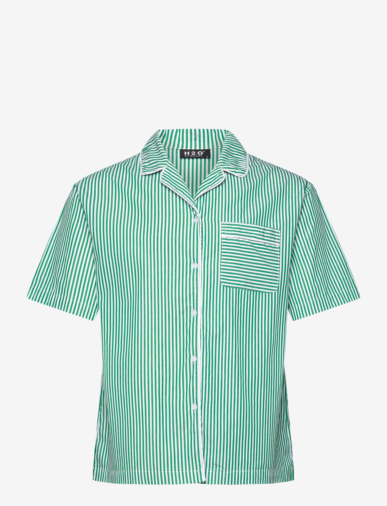 H2O - Rønne Essential Pajamas Shirt - pyjamasöverdelar - green/white - 0