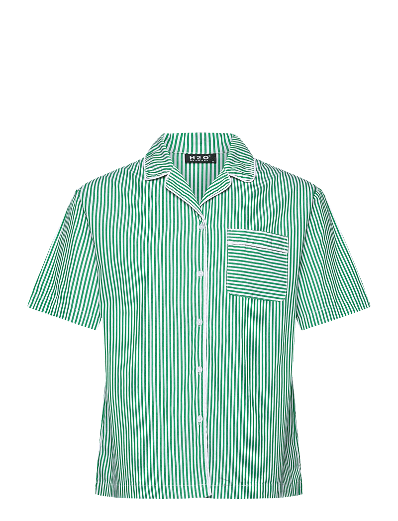 H2O - Rønne Essential Pajamas Shirt - pyjamasöverdelar - green/white - 0