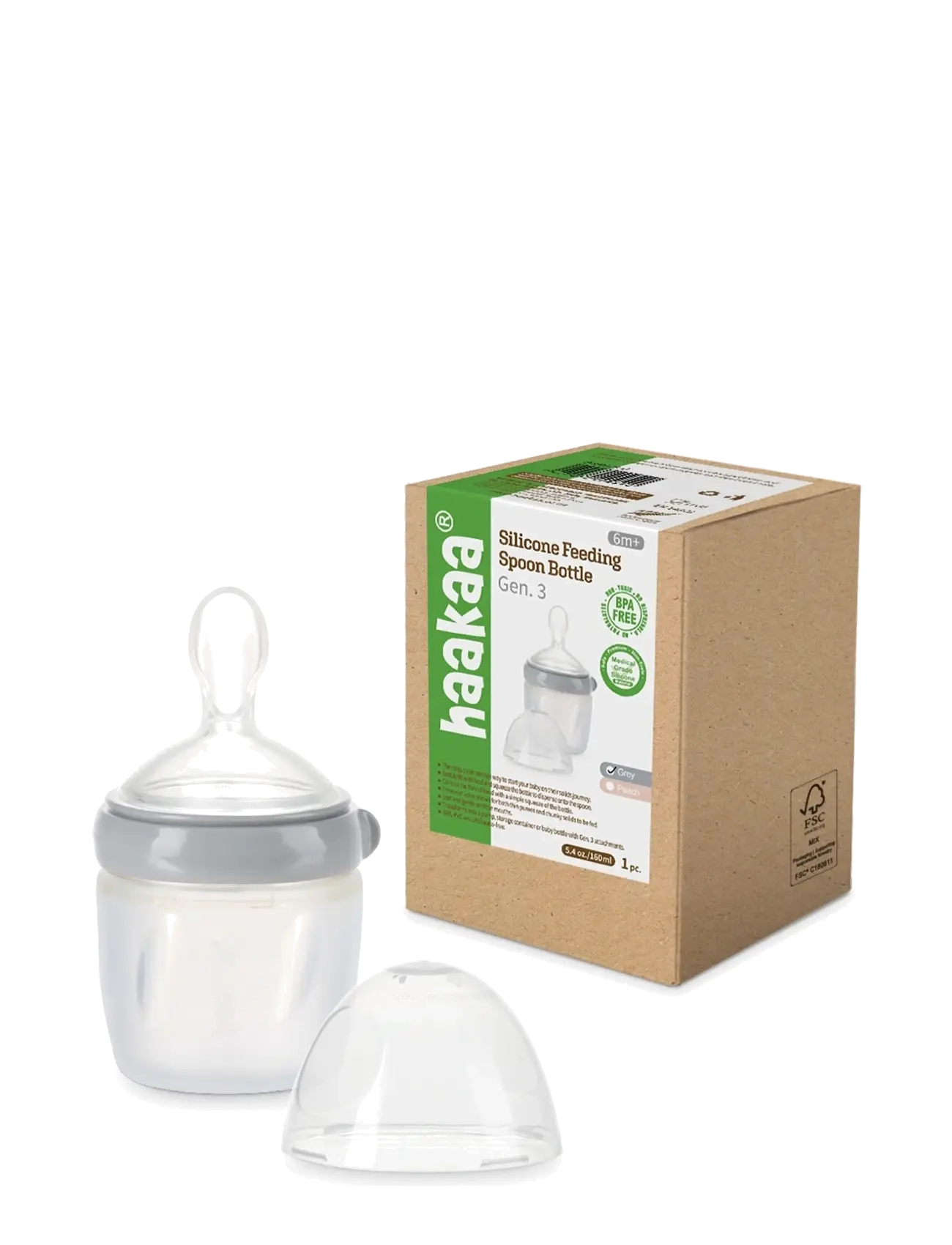 Haakaa - Haakaa Silicone Feeding Spoon Bottle 160ml - Grey - babyflaschen - grey - 2