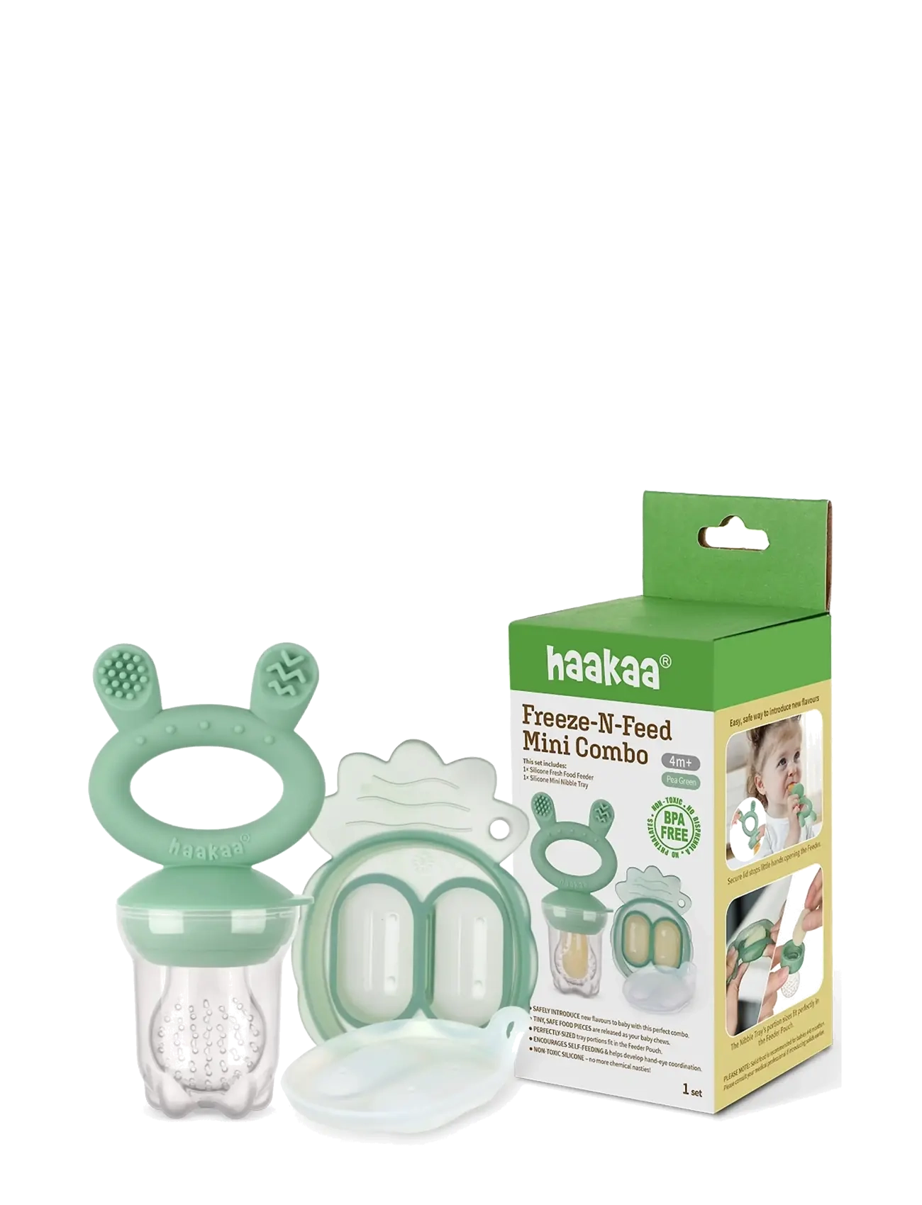 Haakaa - Haakaa food feeder + Mini nibble tray - Pea Green - pea green - 2
