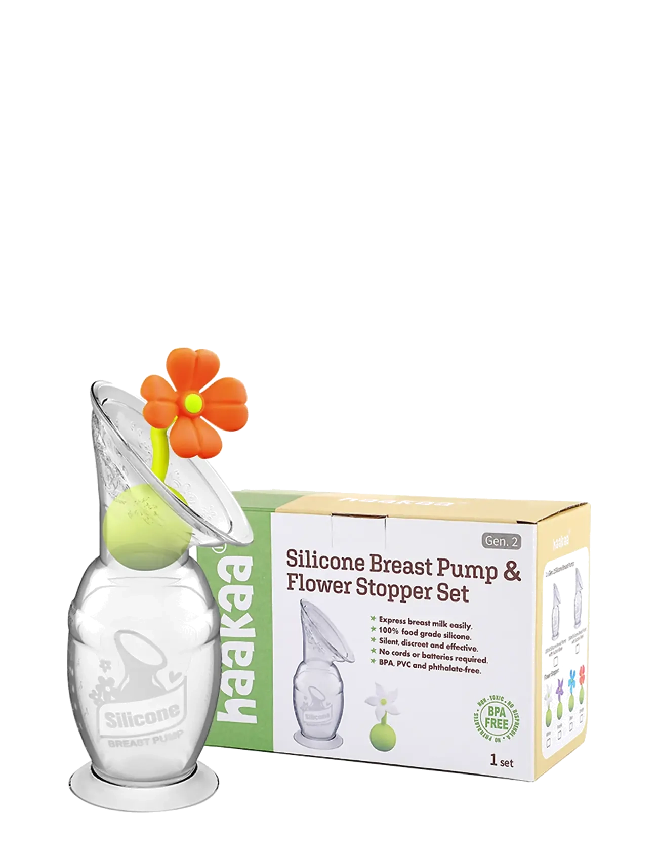 Haakaa - Haakaa brystpumpe - 100 ml med blomsterstopper - rinnapumbad ja tarvikud - orange - 2