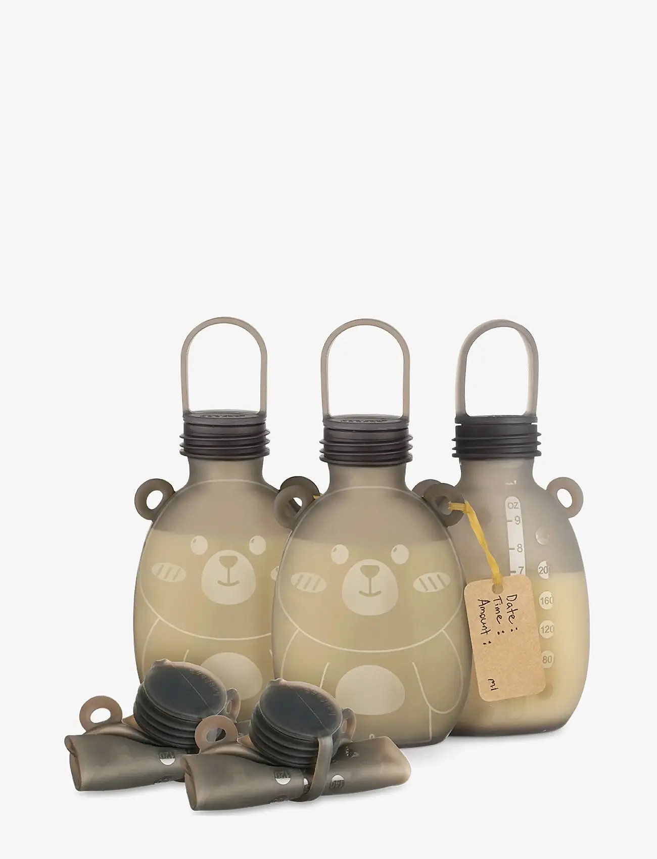 Haakaa - Haakaa Happii Bear Silikone Milk Storage Bag - 260 ml - Grey (5pc) - matlådor - grey - 1