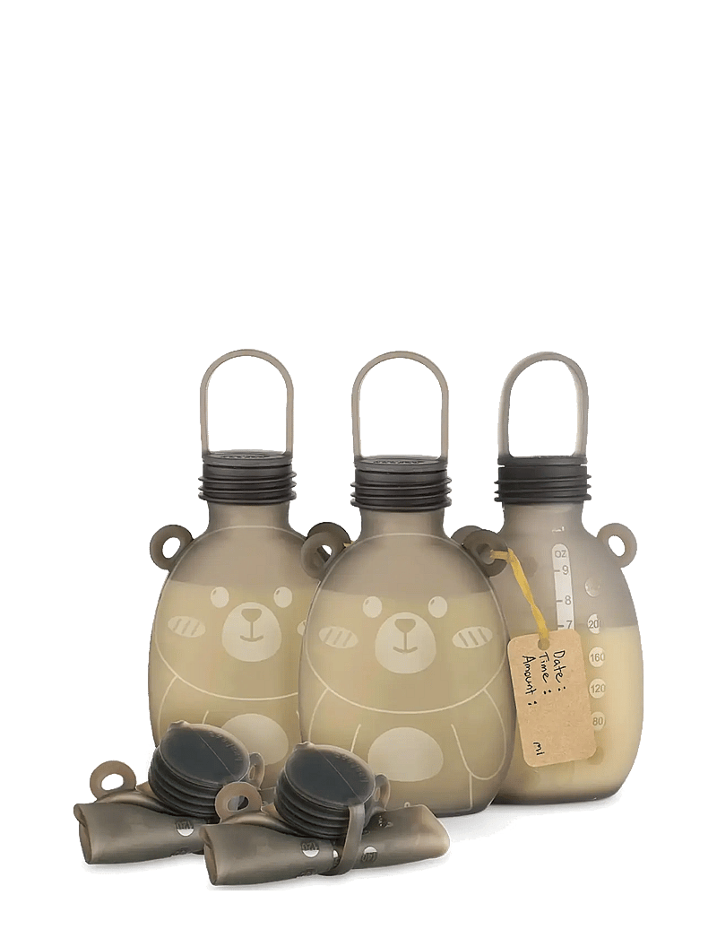 Haakaa - Haakaa Happii Bear Silikone Milk Storage Bag - 260 ml - Grey (5pc) - matlådor - grey - 1