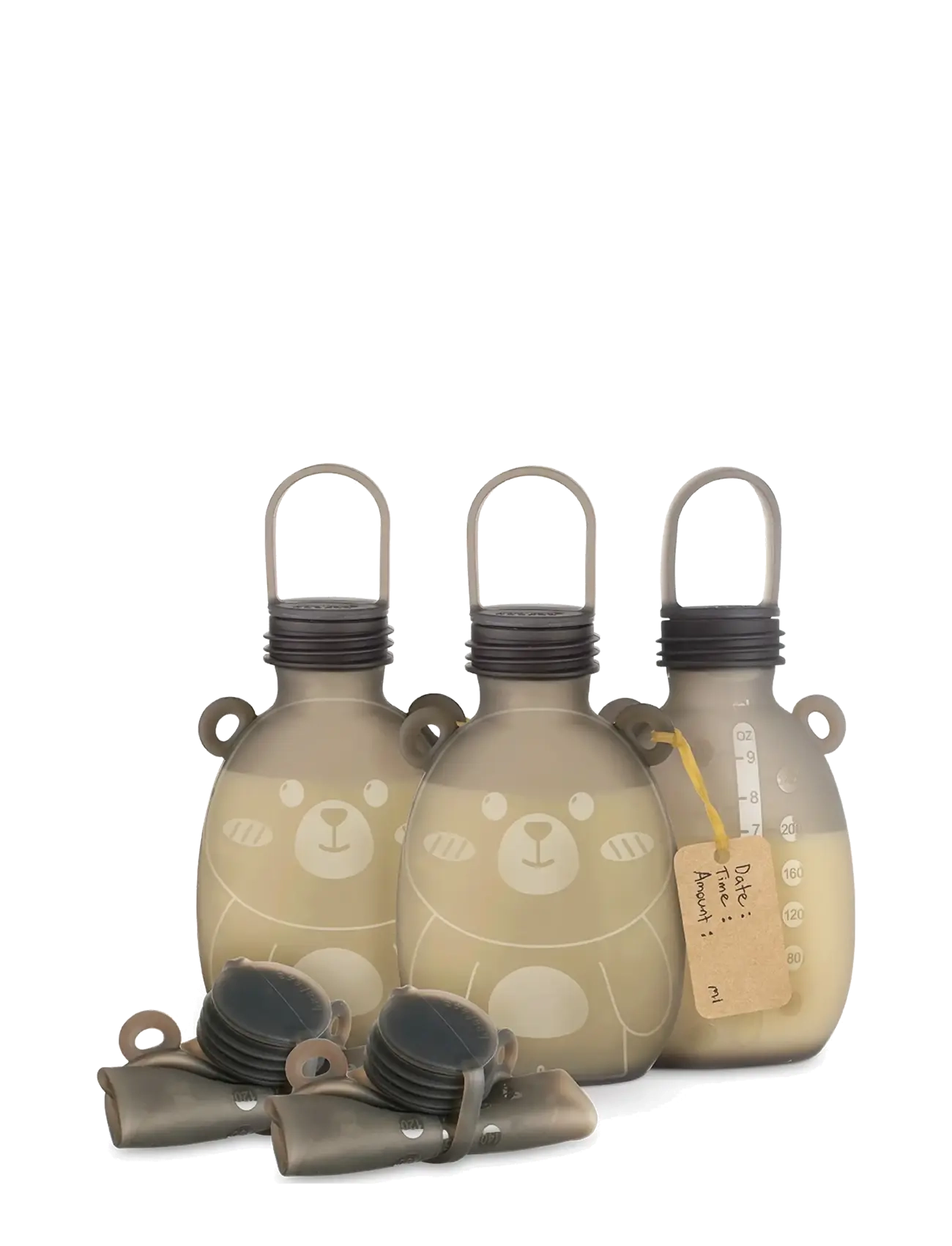 Haakaa Haakaa Happii Bear Silikone Milk Storage Bag - 260 ml - Grey (5pc) - Matartími - GREY / grey