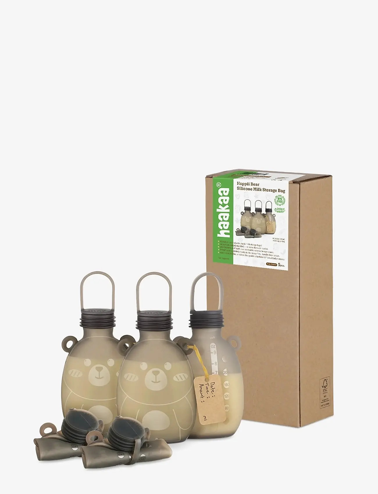 Haakaa - Haakaa Happii Bear Silikone Milk Storage Bag - 260 ml - Grey (5pc) - matlådor - grey - 2