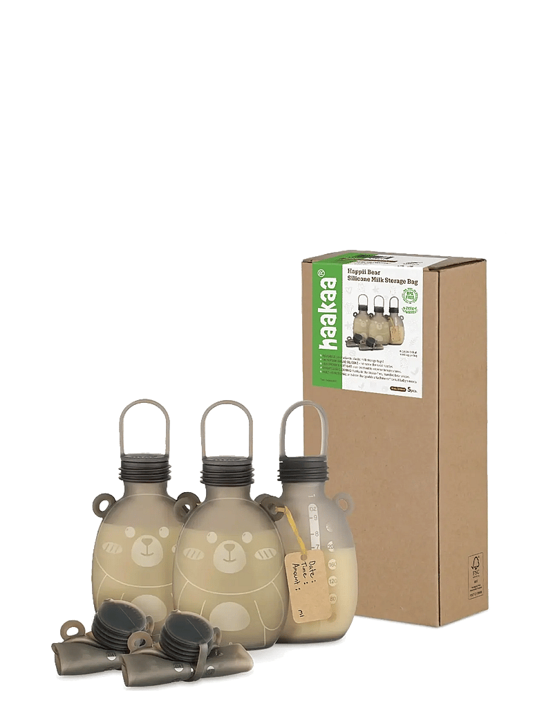 Haakaa - Haakaa Happii Bear Silikone Milk Storage Bag - 260 ml - Grey (5pc) - matlådor - grey - 2