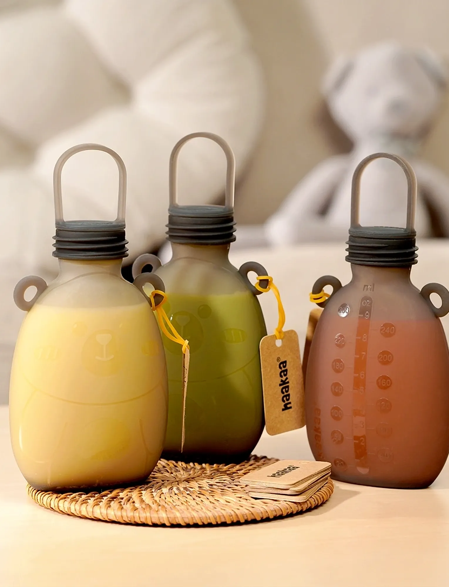 Haakaa - Haakaa Happii Bear Silikone Milk Storage Bag - 260 ml - Grey (5pc) - opbevaringsbøtter til babymad - grey - 4