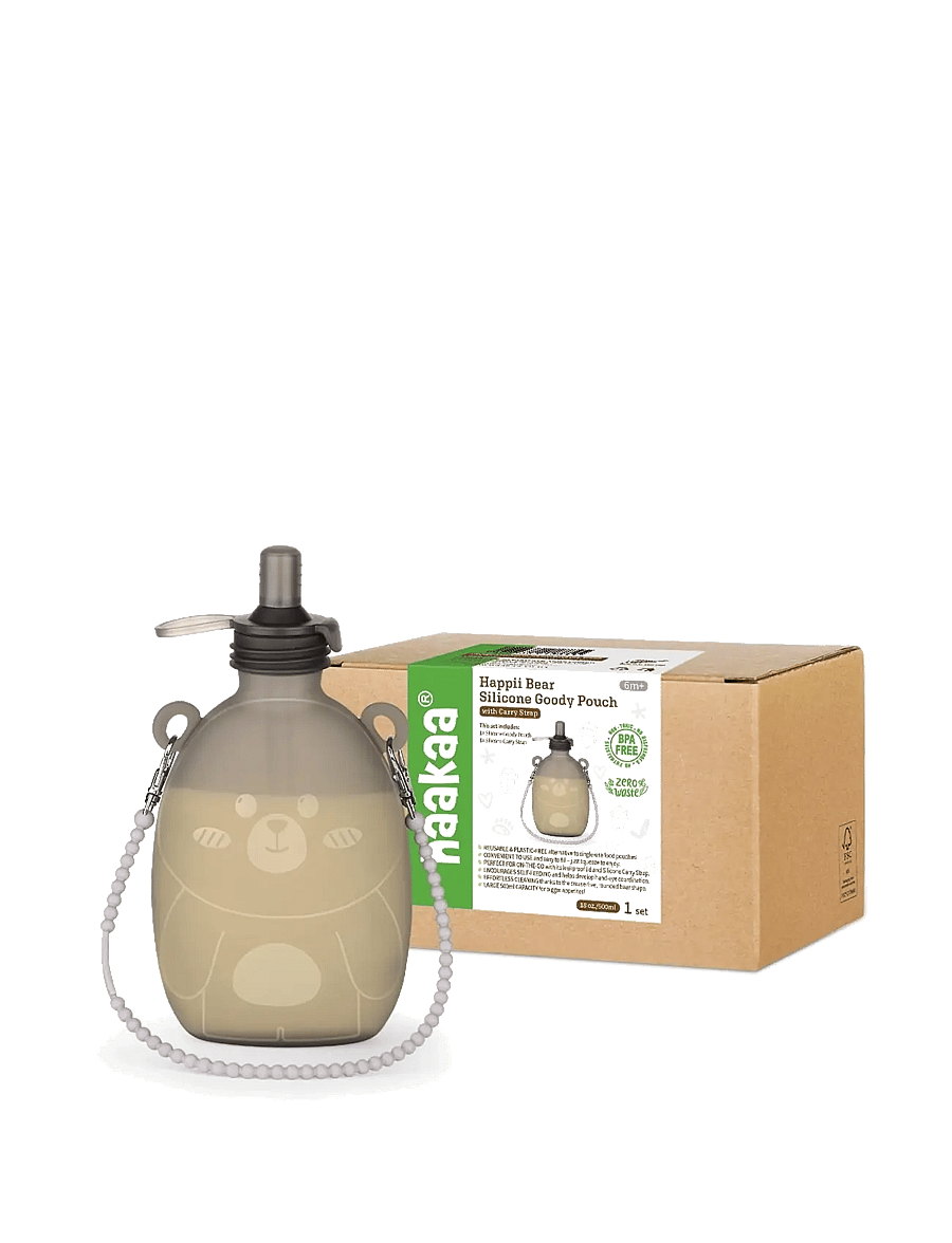 Haakaa - Haakaa Happii Bear Silikone Goody Pouch w. strap - 500ml - Grey - matarpokar - grey - 2