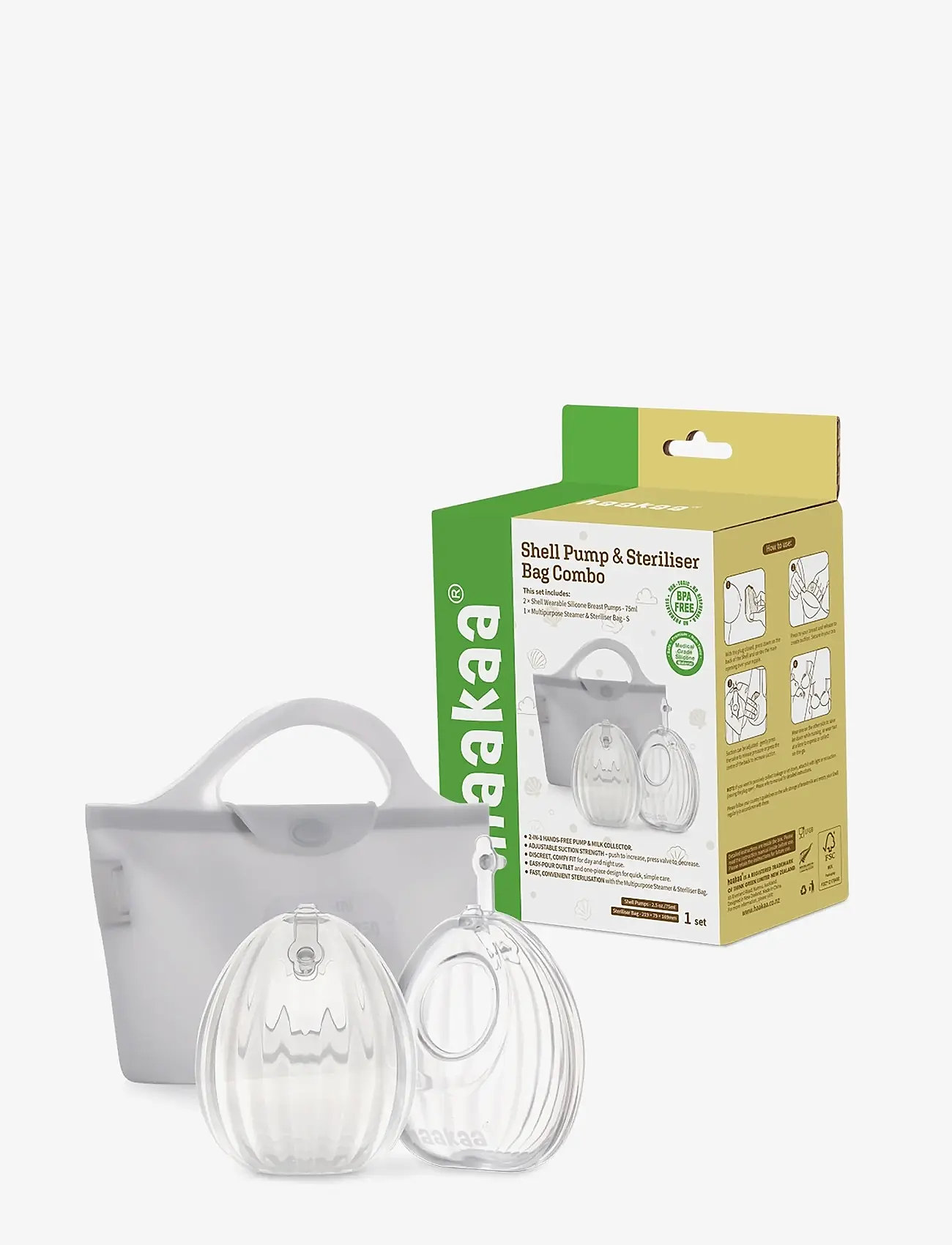 Haakaa - Haakaa Brystpumpe Musling 75ml - 2 stk (inkl. Sterilisator pose) - rinnapumbad ja lisatarvikud - clear - 2