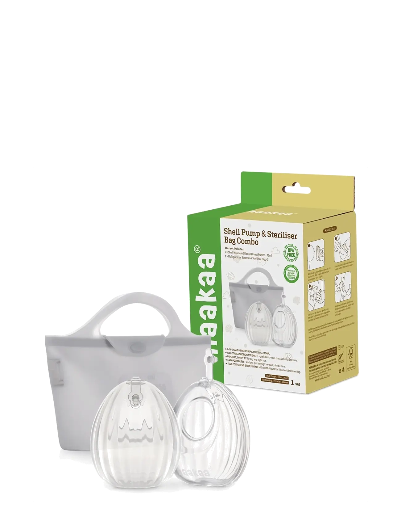 Haakaa - Haakaa Brystpumpe Musling 75ml - 2 stk (inkl. Sterilisator pose) - clear - 2