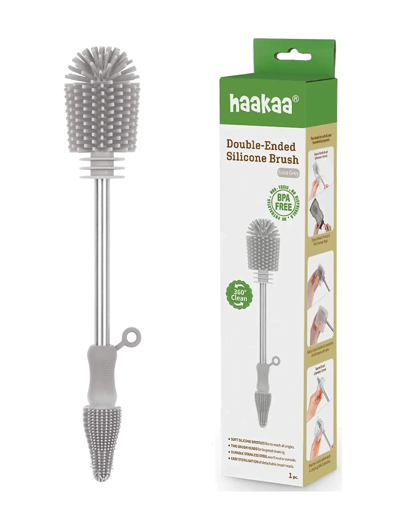 Haakaa - Haakaa Double-Ended Silicone Brush - Suva Grey - suva grey - 3