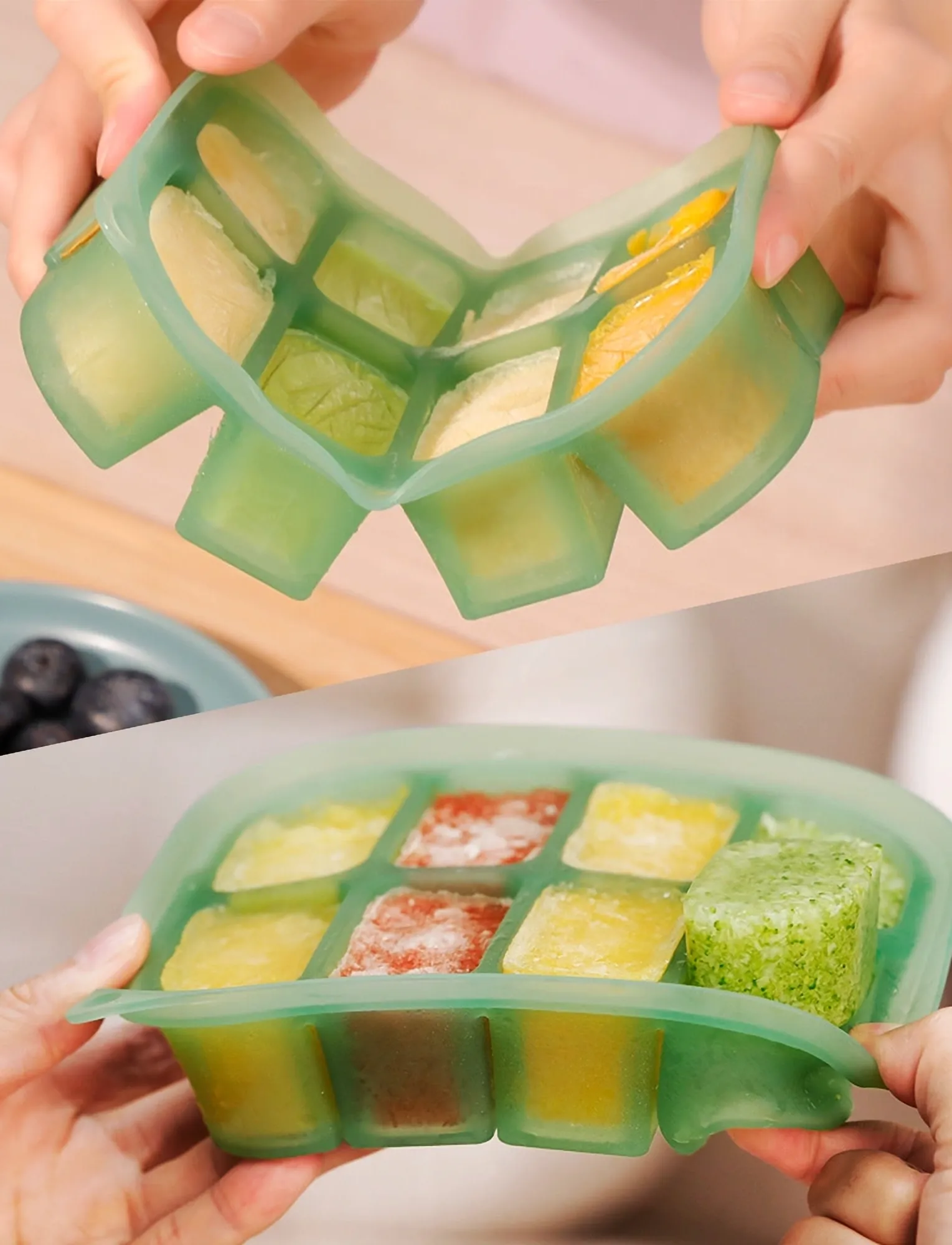 Haakaa - Haakaa Easy-Freeze Tray - 8 Compartments - Pea Green - opbevaringsbøtter til babymad - pea green - 3