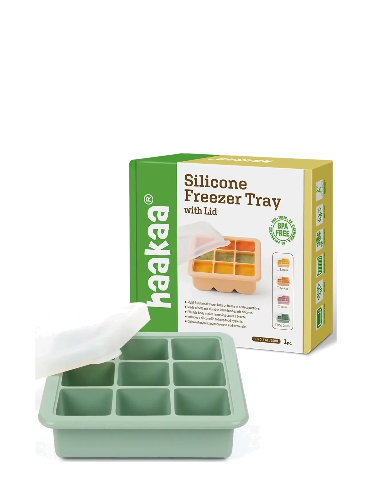 Haakaa - Haakaa Silicone Freezer Tray with Lid- 9 Compartments - Pea Green - pea green - 2
