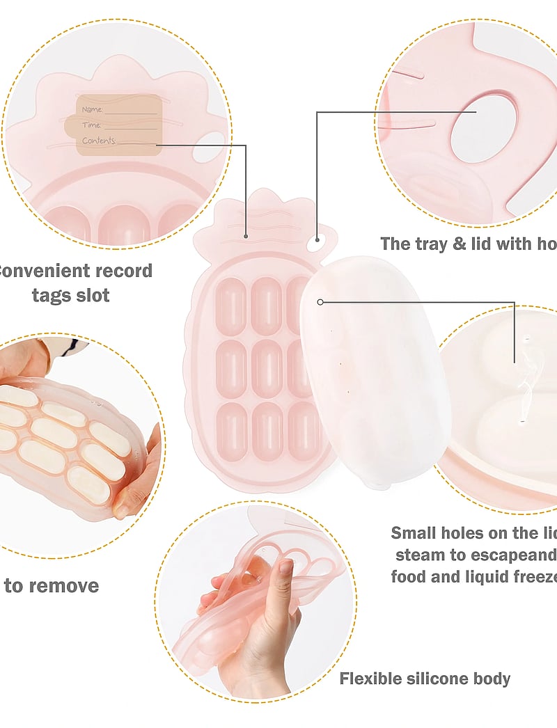 Haakaa - Haakaa Pineapple Silicone Nibble Tray - Blush - beholdere for barnemat - blush - 4